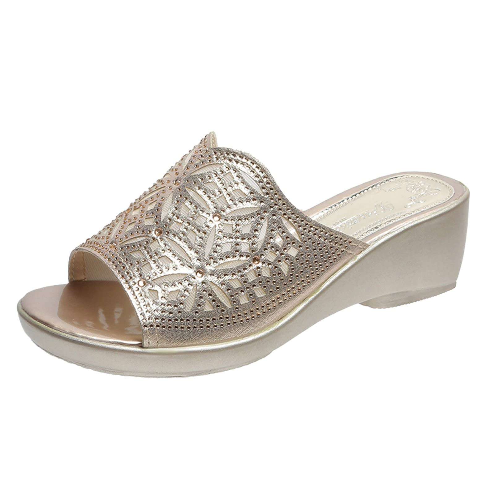 Stylish Women's Rhinestone Open-Toe Wedge Sandals - Breathable Summer & Spring Slippers with Cross Strap Design - Perfect for Beach, Vacation, and Casual Outings