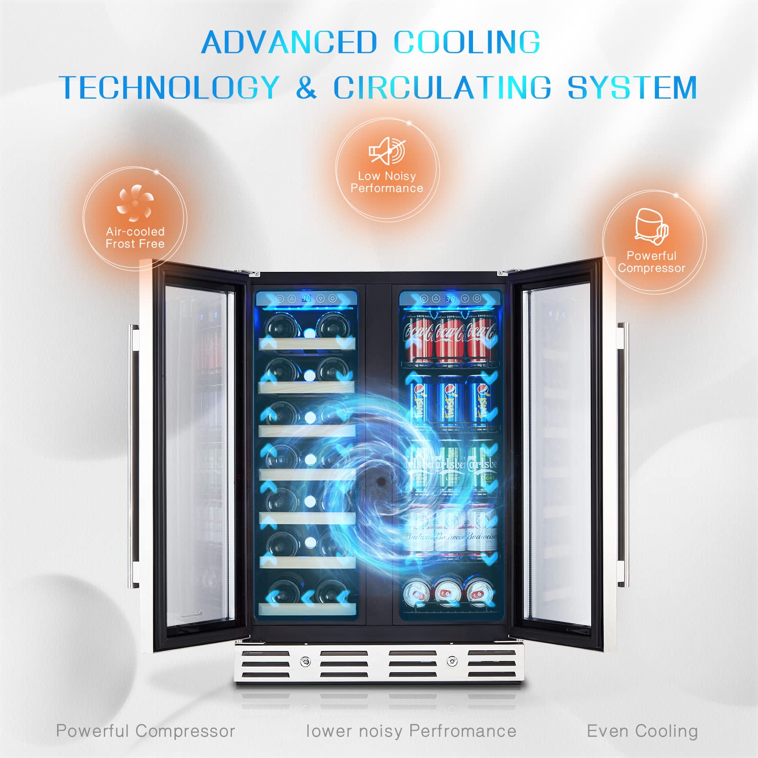 24 Inch Dual Zone Wine and Beverage Refrigerator - Holds 20 Wine Bottles & 78 Cans, Built-In or Freestanding with Digital Touch Control - Perfect for Home Bars, Kitchen, and Entertaining Spaces