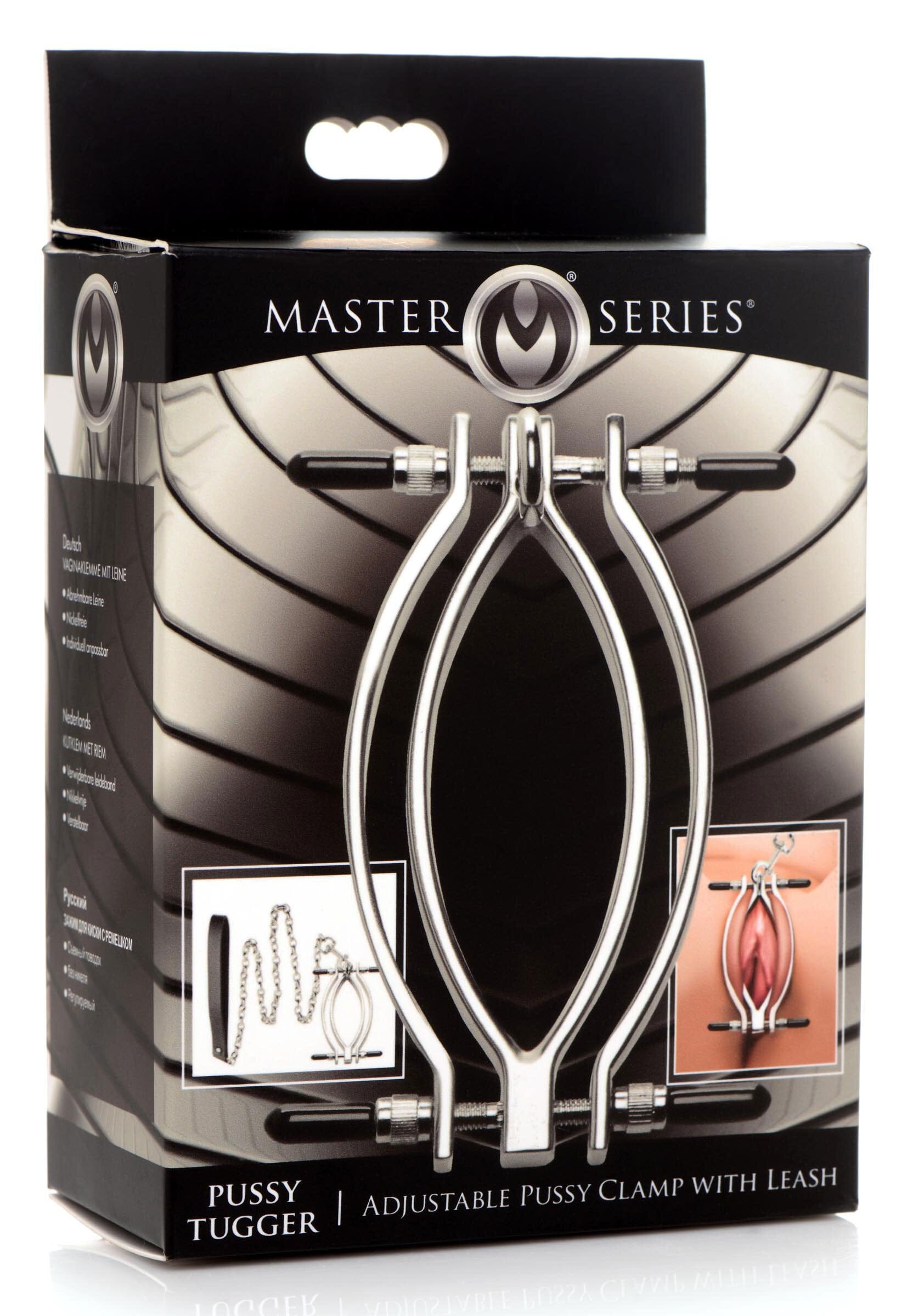 Adjustable Pussy Clamp with Leash - Silver BDSM Toy for Sensual Play & Bondage, Perfect for Couples & Adult Roleplay Scenes
