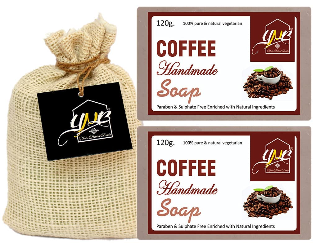 Organic Coffee Handmade Soap 120g (Pack of 2) - SLS & Paraben Free, Natural Skincare for Face & Body - YNB YOURS NATURAL BUDDY - Perfect for Exfoliating & Moisturizing Dry Skin, Morning Wake-Up Routine