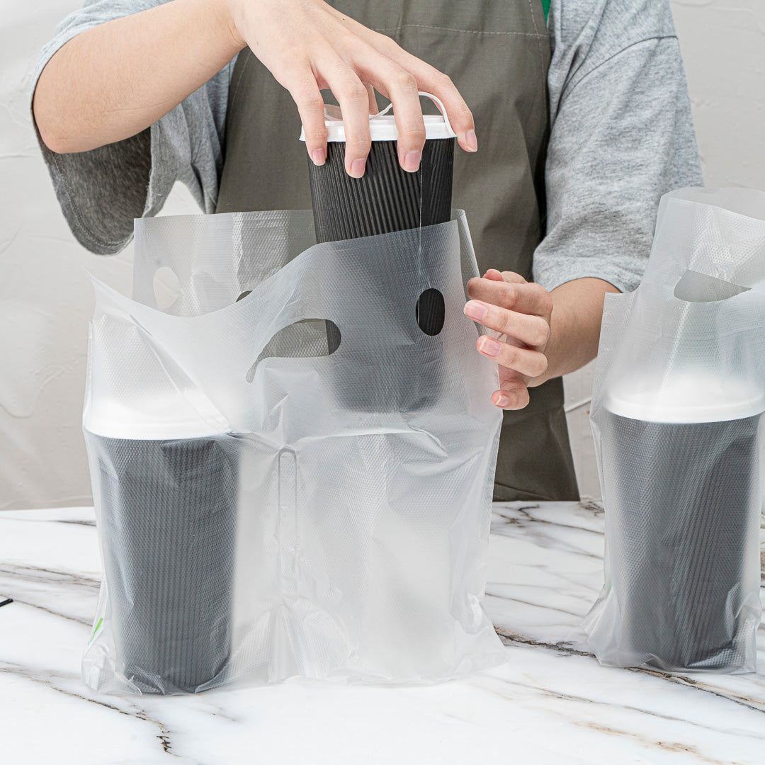 Clear Plastic Drink Carrier Bag for 2 Cups - 12.5