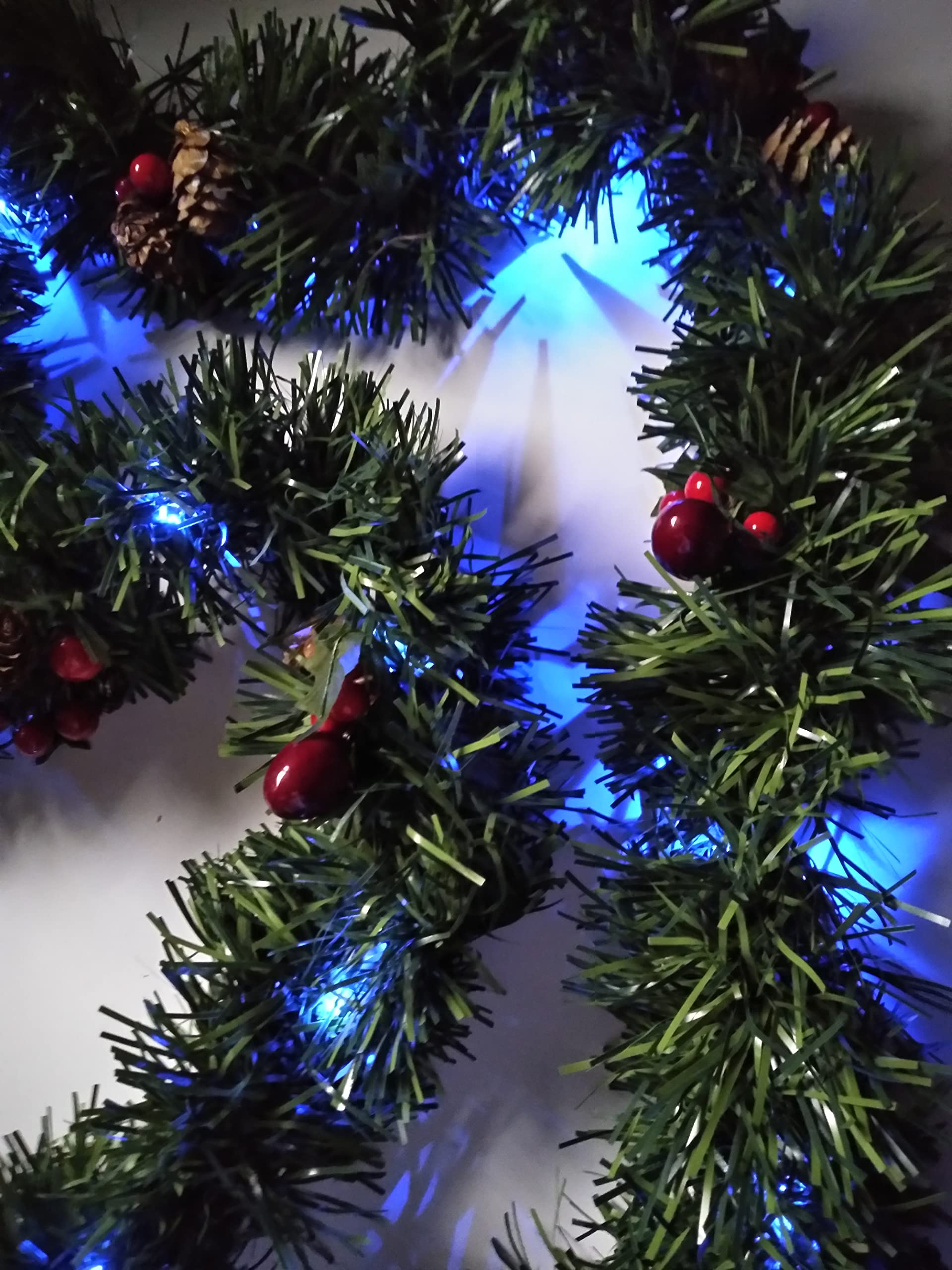 Blue LED Battery Operated Christmas Garland Lights for Indoor Outdoor Holiday Decorations