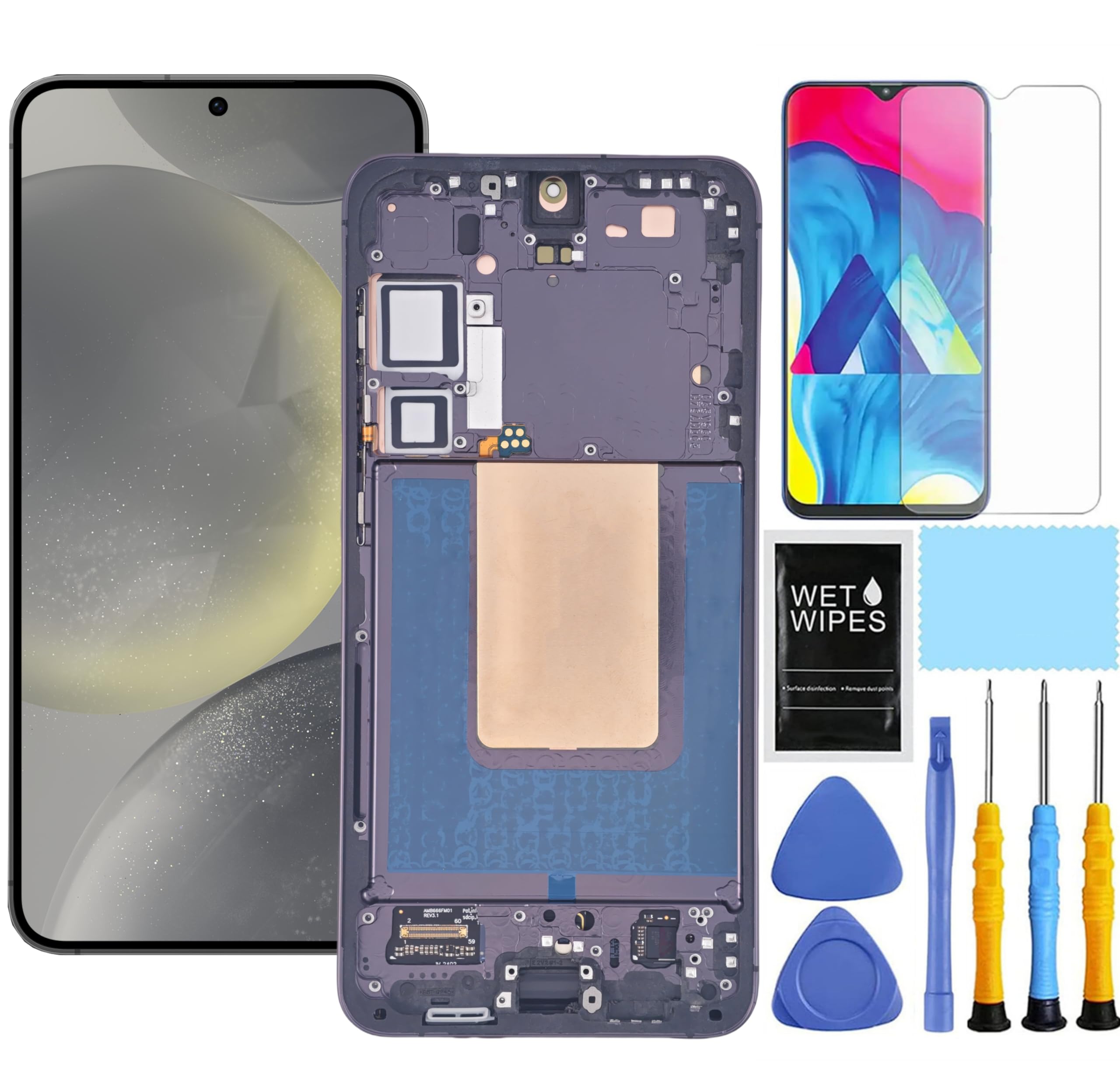 Original AMOLED Screen Replacement for Samsung Galaxy S24 5G (SM-S921U/S921A/S921W) - Full LCD Display Digitizer Touch Screen Assembly with Frame & Repair Tools (Black) - Perfect for Cracked Screen Repair & DIY Phone Maintenance