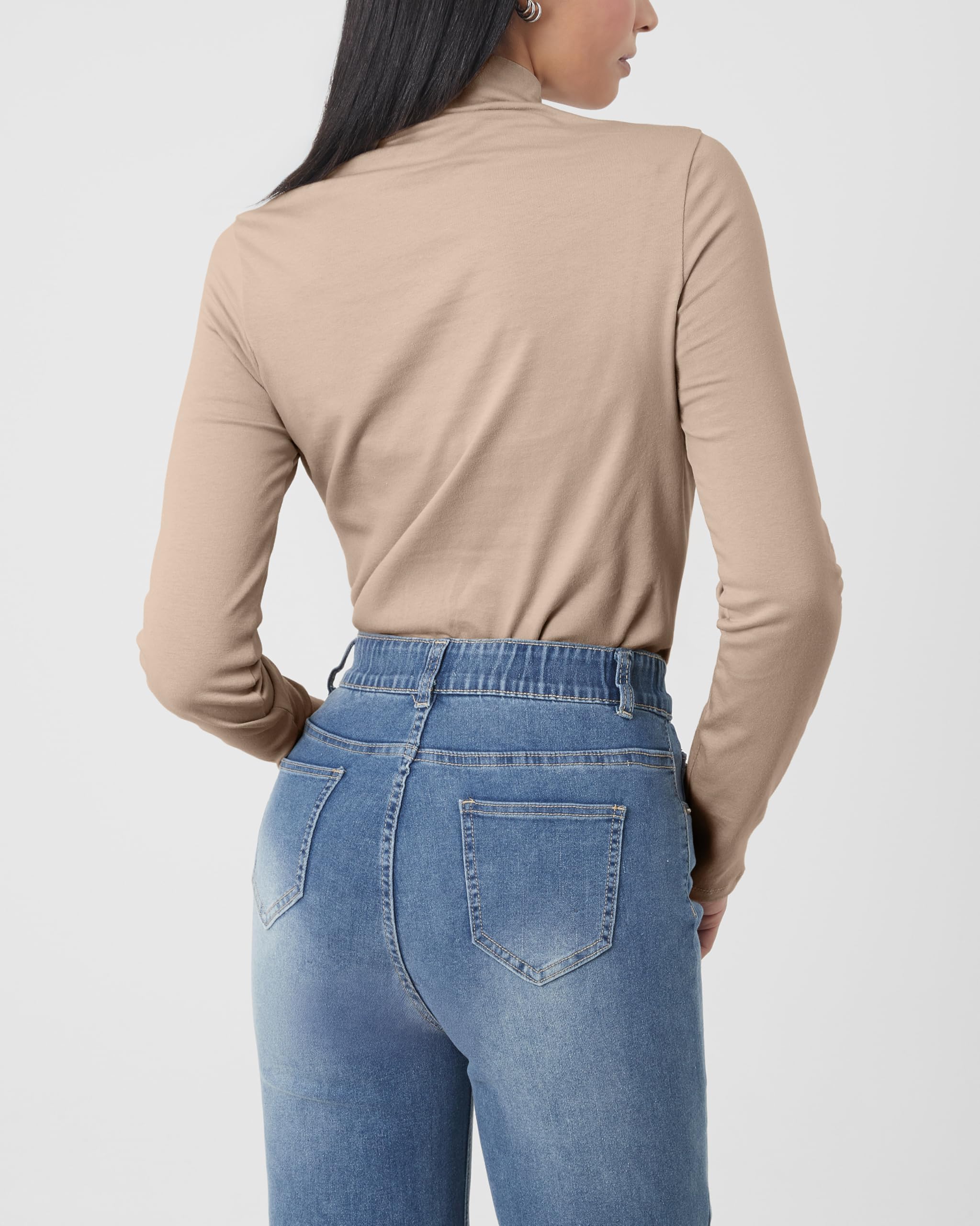 GIVON Women's Mock Turtleneck Long Sleeve T-Shirt - Soft Stretch Classic Fit Basic Layer Tee for Work, Casual & Layering Outfits