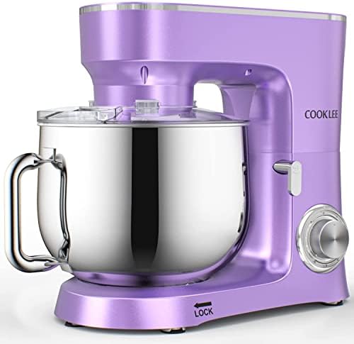 COOKLEE 9.5 Qt 660W Stand Mixer - 10-Speed Electric Kitchen Mixer with Dishwasher-Safe Dough Hook, Flat Beater & Wire Whip Attachments - Perfect for Baking Cakes, Cookies, Bread & Dough - Lavender