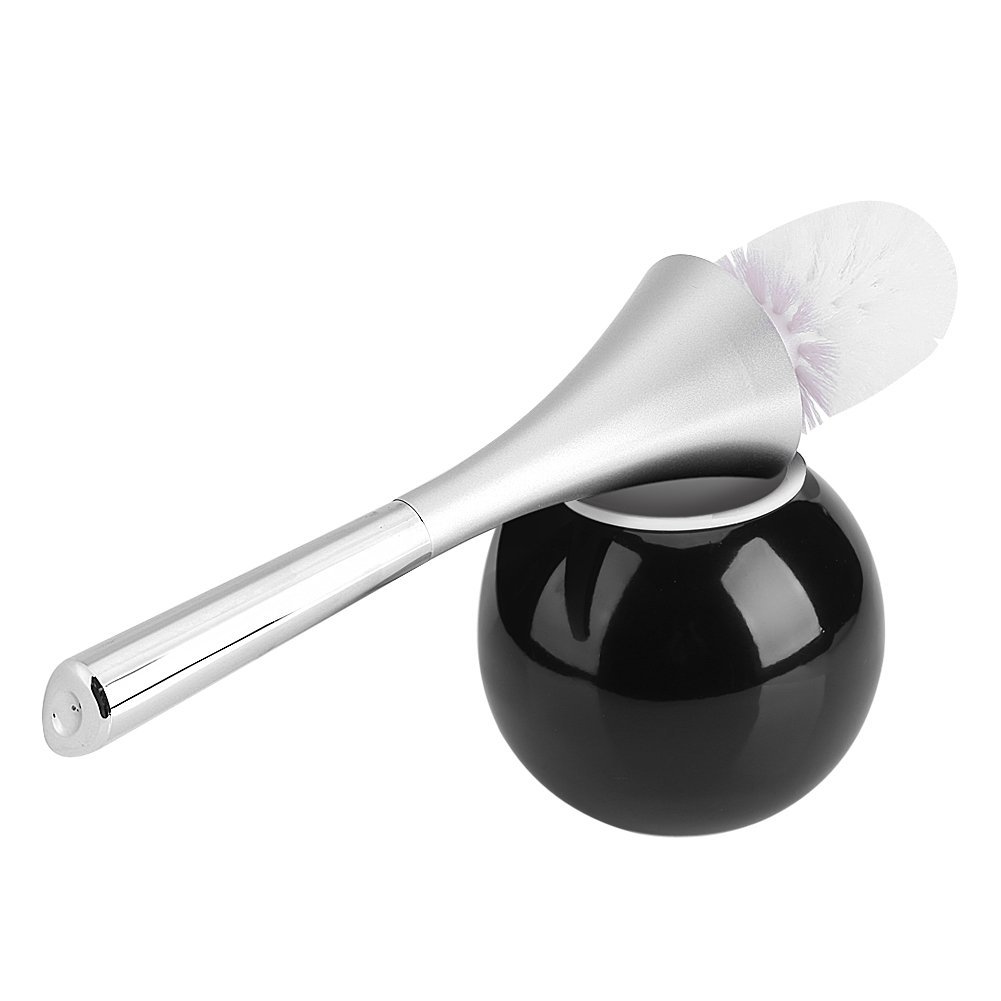 Modern Stainless Steel Toilet Brush Set with Holder - Heavy Duty Bristles & Non-Slip Grip - Bathroom Cleaning Essentials for Home, Hotel, RV & Office (Black)