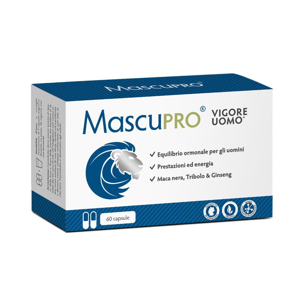 MascuPRO® Vigore Uomo Black Maca Extract 20:1 with Tribulus Terrestris, Cordyceps, Fenugreek, Zinc & Ginseng | 60 Capsules for Energy, Stamina & Performance | Boost Vitality for Workouts, Sports & Intimate Moments