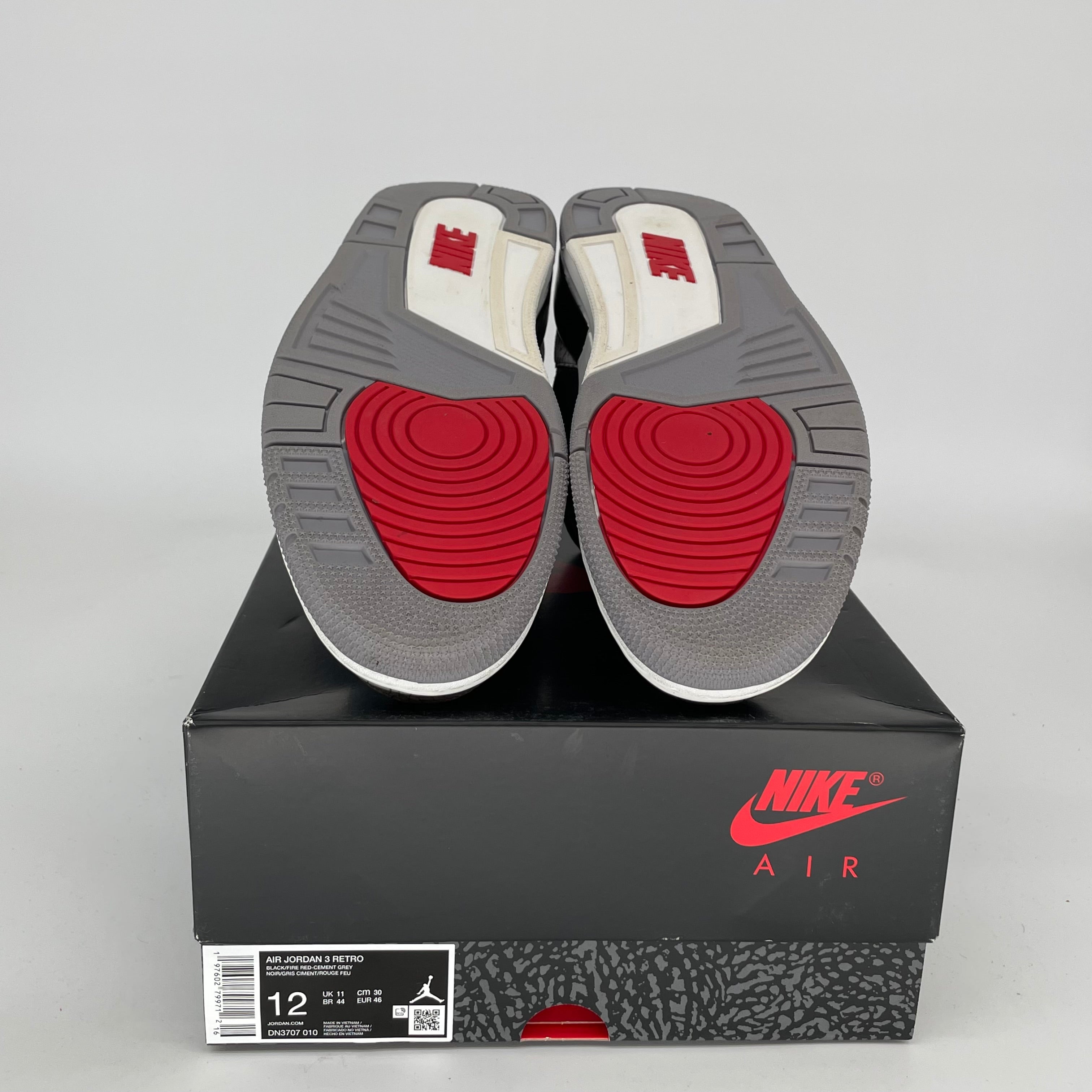 Original Air Jordan 3 Retro 'Black Cement' Men's Basketball Shoes - Size 12 (DN3707-010) | Classic Sneakers for Streetwear & Basketball Performance