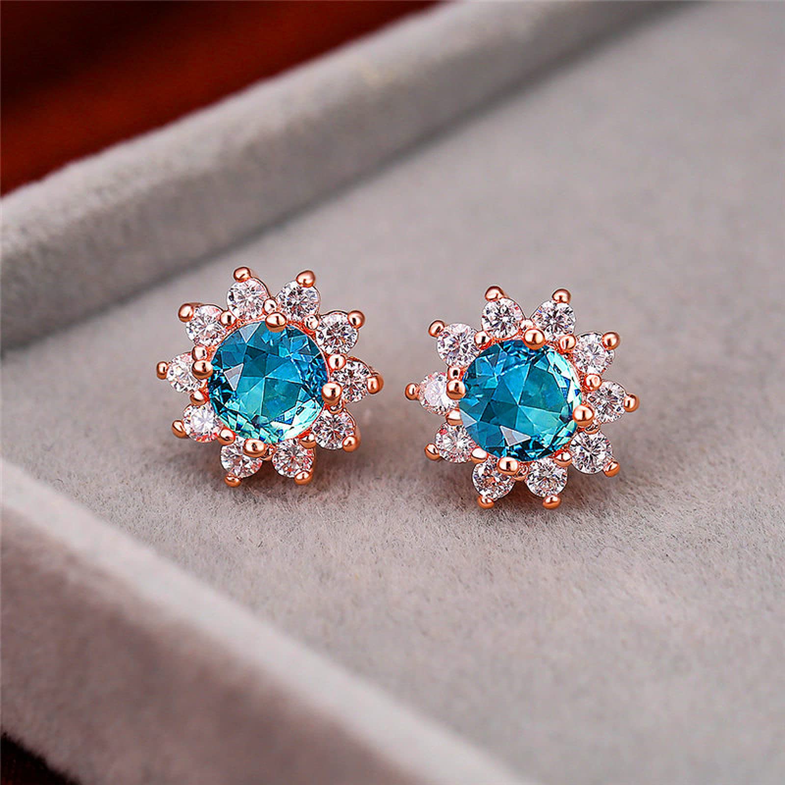 925 Sterling Silver Crystal Purple Stone Earrings for Women - Dainty Rainbow Flower Charm Earrings in Rose Gold, Blue & Green | Perfect for Everyday Wear, Parties & Gifts