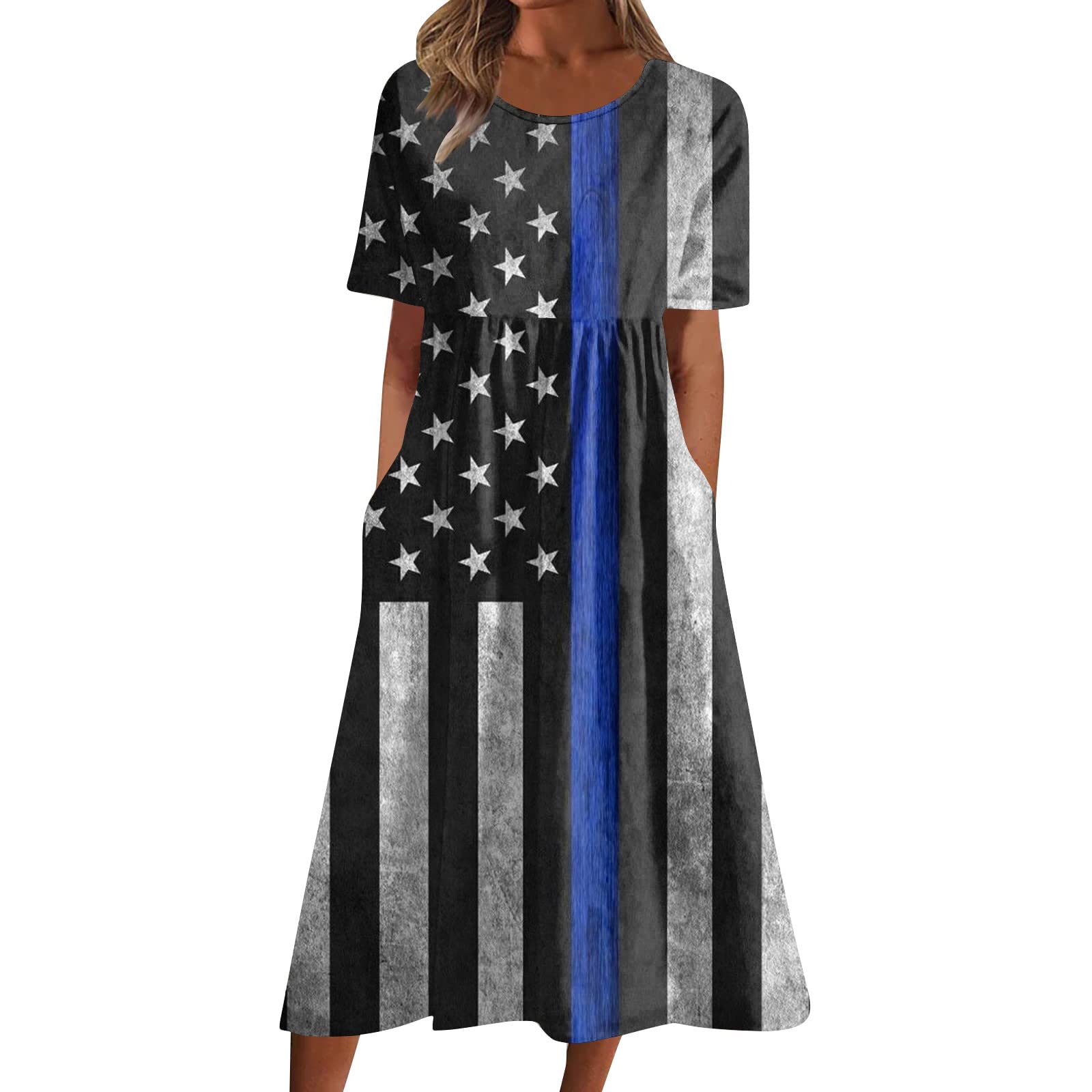 FlekmanArt Women's Summer Printed Short Sleeve Dress - Lightweight Round Neck Beach Dress with Pockets | Perfect for Vacation, Pool Party & Casual Outings