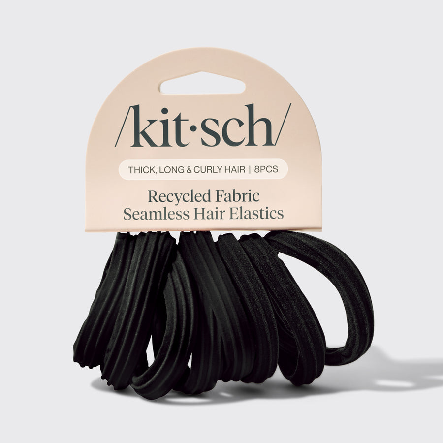 Eco-Friendly Black Seamless Hair Ties - 8 Pack for Women & Girls - Perfect for Ponytails, Braids, and Everyday Hairstyles