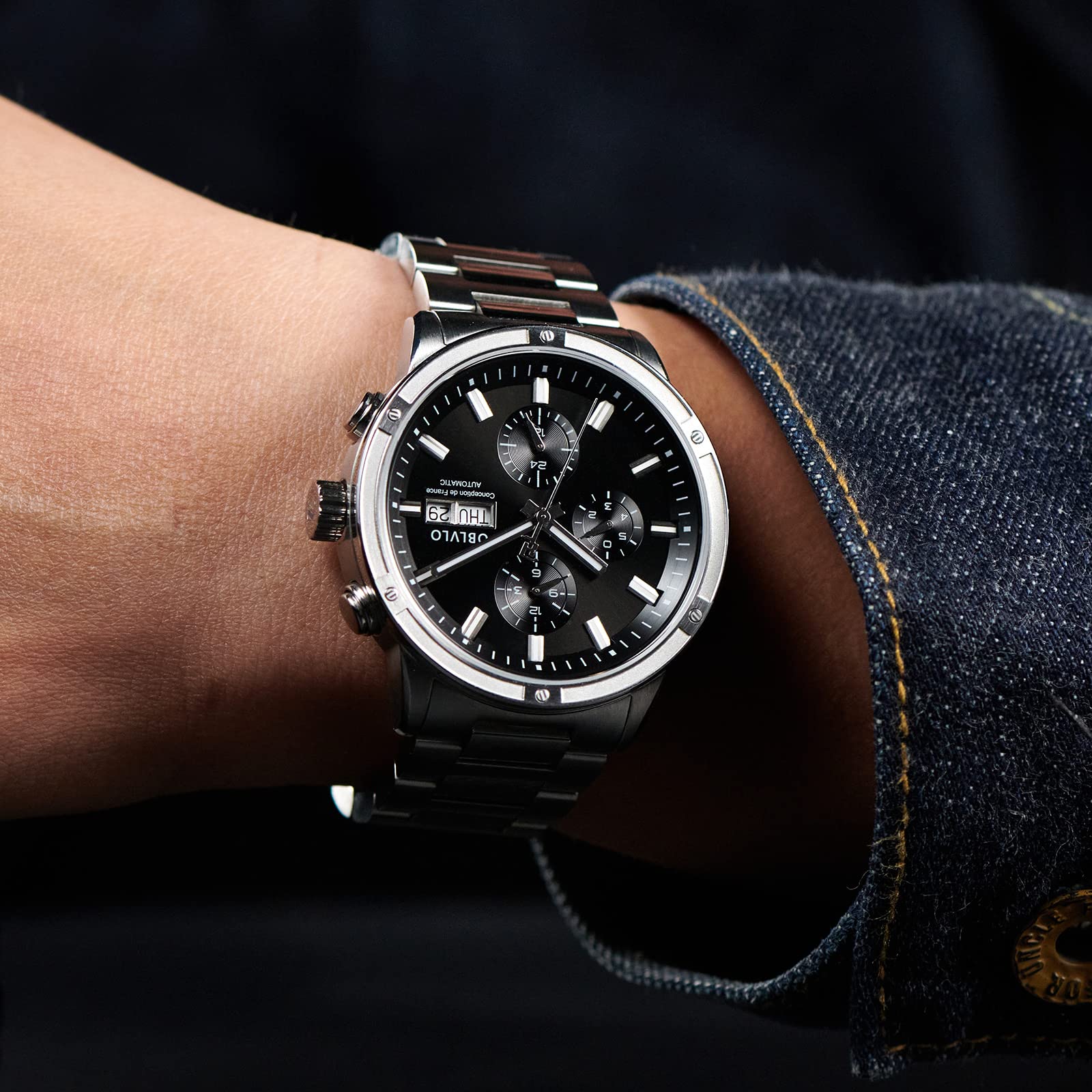 Men's Stainless Steel Mechanical Watch with Date Display - Waterproof Casual Dress Watch for Business, Outdoor & Everyday Use