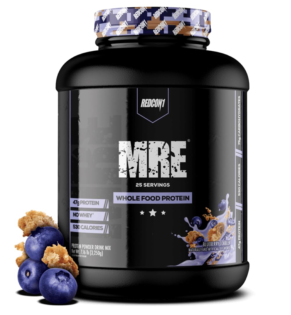 REDCON1 MRE Protein Powder - Blueberry Cobbler Flavor | Meal Replacement with MCT Oil & Whole Foods | Natural Ingredients for Muscle Recovery | 25 Servings | Perfect for Post-Workout, Weight Management & On-the-Go Nutrition
