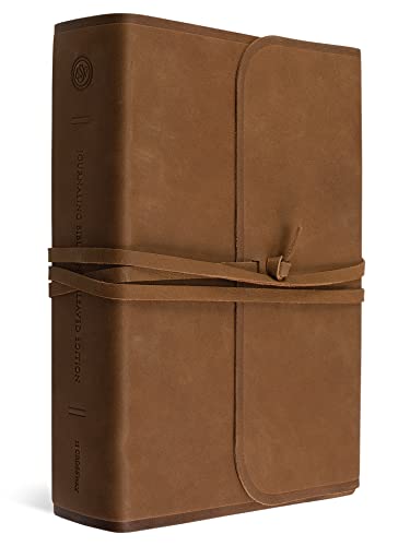 ESV Journaling Bible - Interleaved Edition, Brown Leather Cover with Flap & Strap | Perfect for Bible Study, Sermon Notes & Personal Reflections