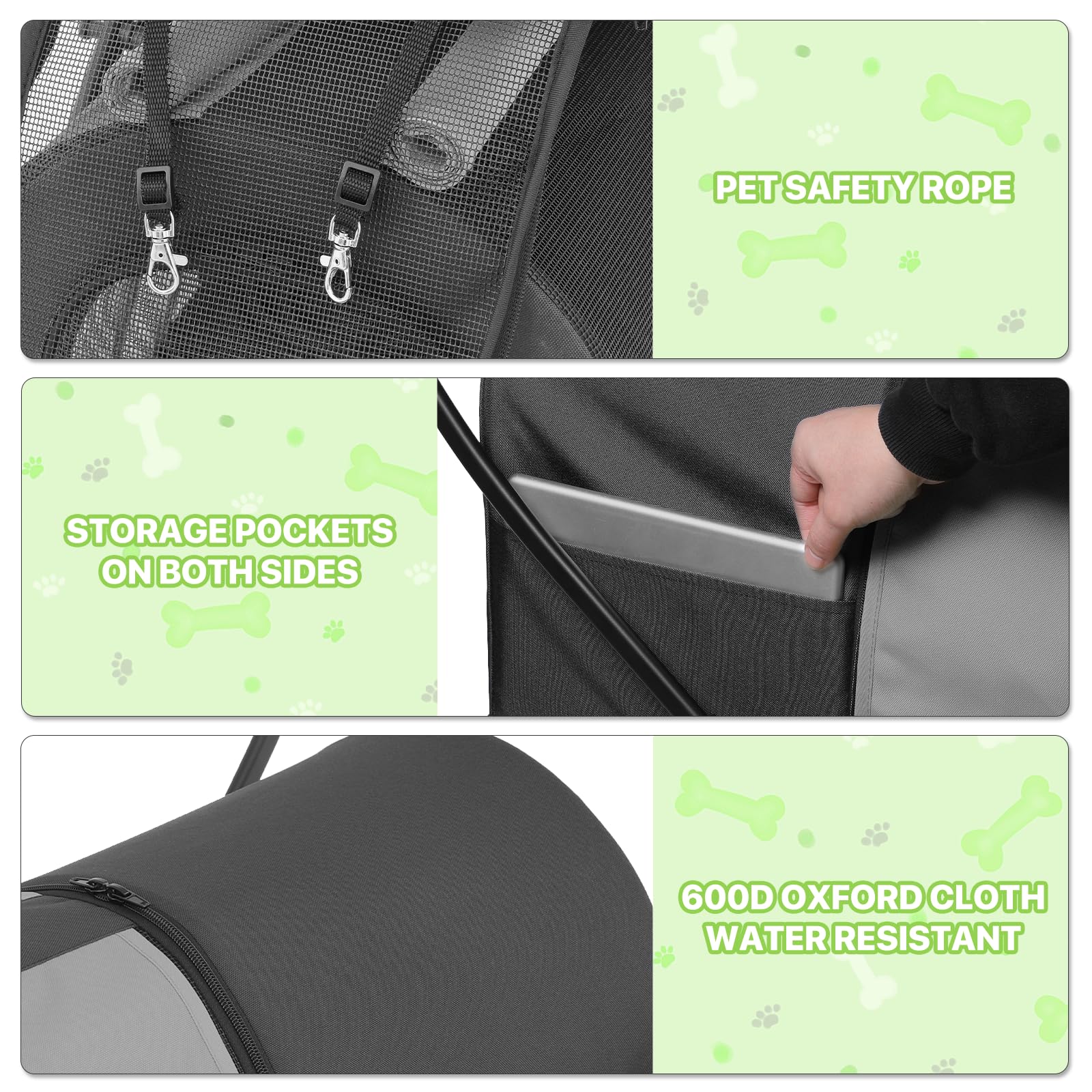 **Magshion Double Dog Stroller with 2 Detachable Carrier Bags - 4-Wheel Folding Pet Travel Cart for Small & Medium Dogs & Cats - Includes Storage Pocket - Black/Gray - Perfect for Park Walks, Vet Visits & Shopping Trips**