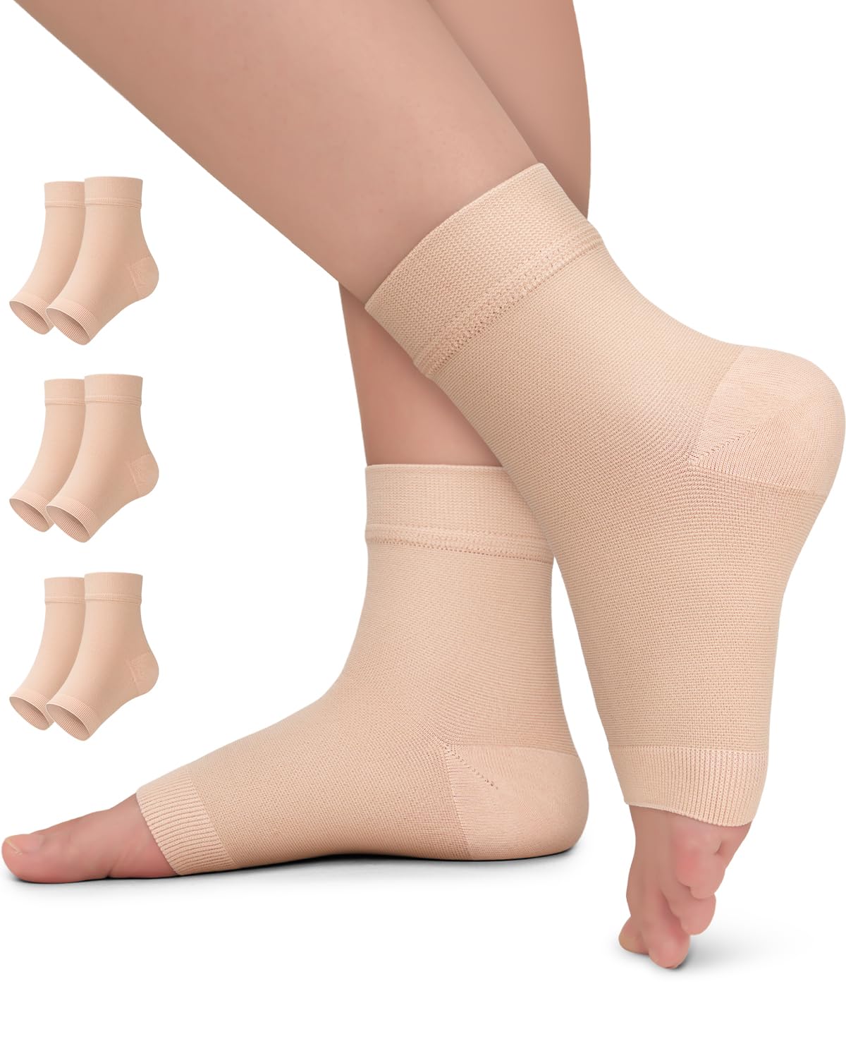 ACTINPUT 3 Pack Ankle Compression Sleeves for Plantar Fasciitis Relief - Open Toe Arch Support Braces for Men & Women - Ideal for Running, Walking & Sports Recovery