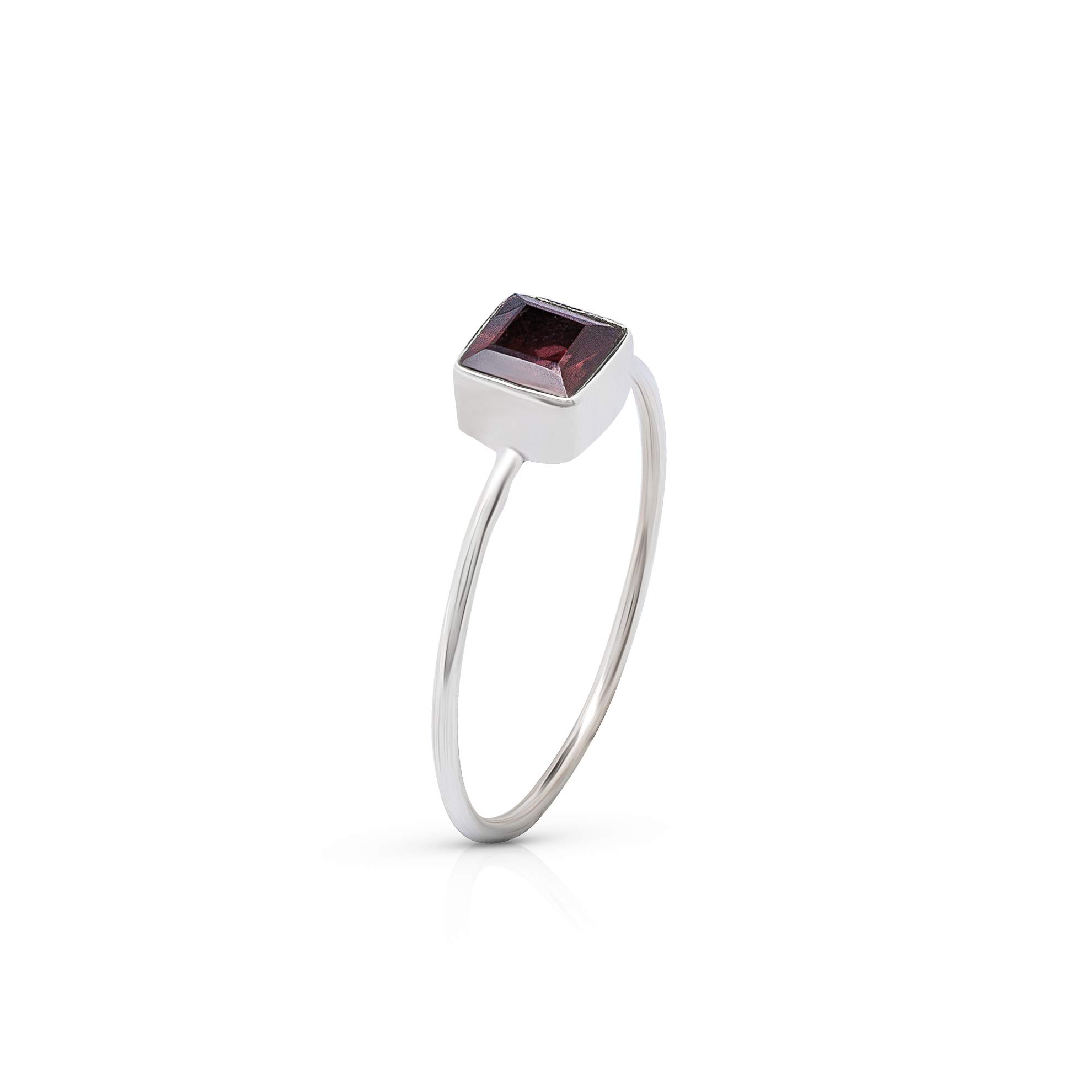 Square Garnet 925 Sterling Silver Ring for Women | Boho Chic Jewelry | Handmade by Indian Artisans | Size 5-9 | Perfect for Everyday Wear, Date Nights & Special Occasions | Comes with Velvet Gift Box