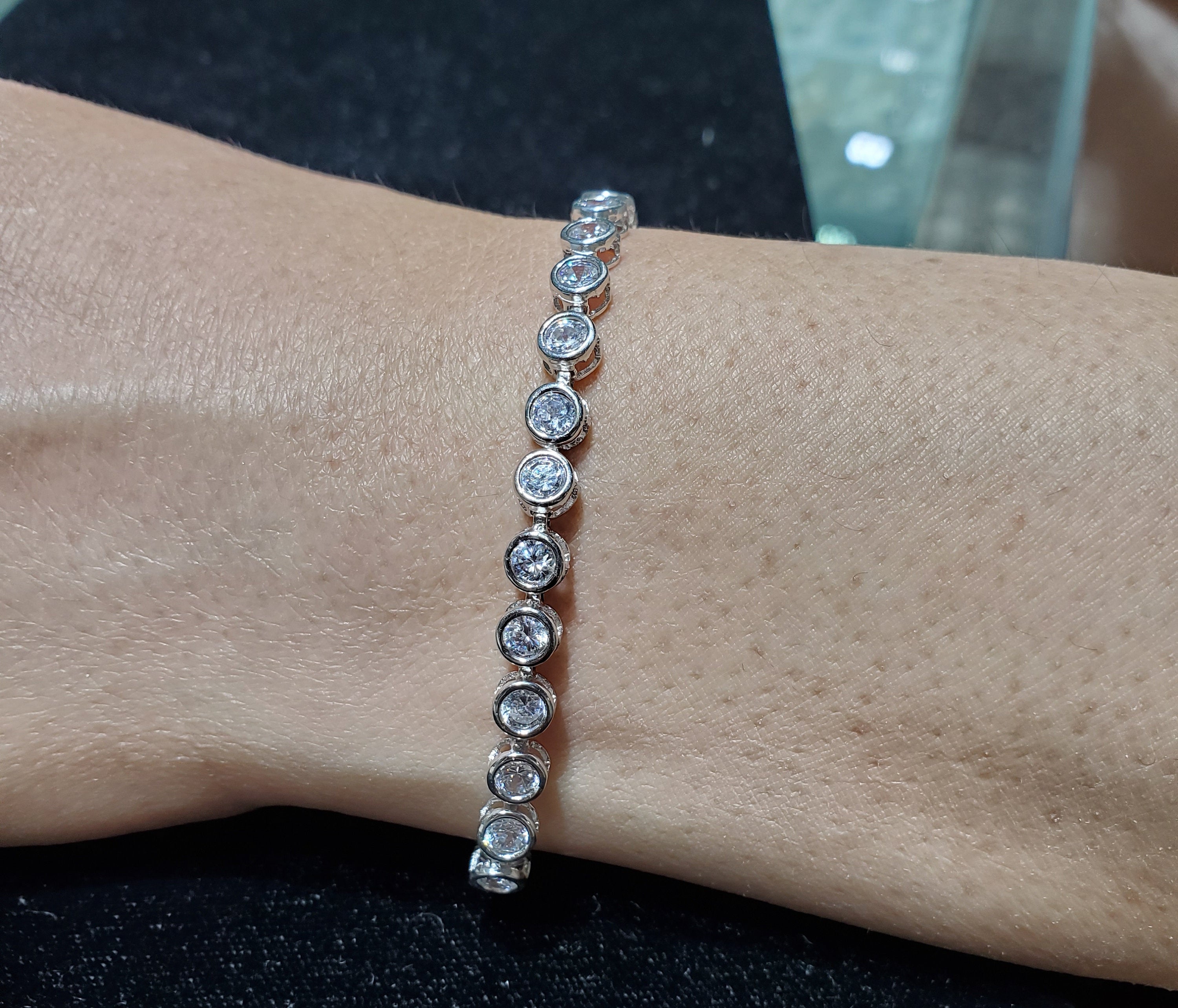 14K White or Yellow Gold Cubic Zirconia Tennis Bracelet - Elegant Bezel Setting for Women's Jewelry Collection | Perfect for Weddings, Parties & Special Occasions