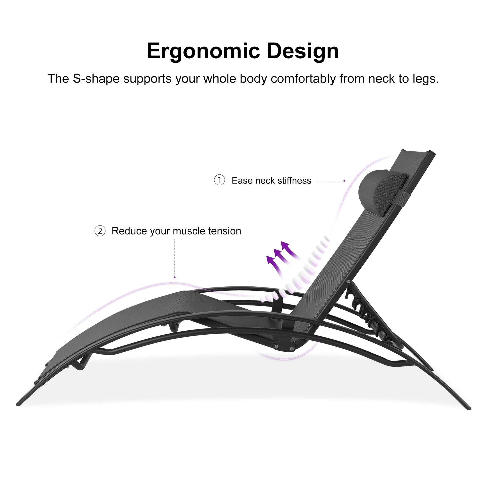 **PURPLE LEAF 3-Piece Outdoor Chaise Lounge Set - All-Weather Patio, Pool & Beach Sunbathing Chairs with Side Table - Perfect for Backyard, Lawn & Tanning (Black)**