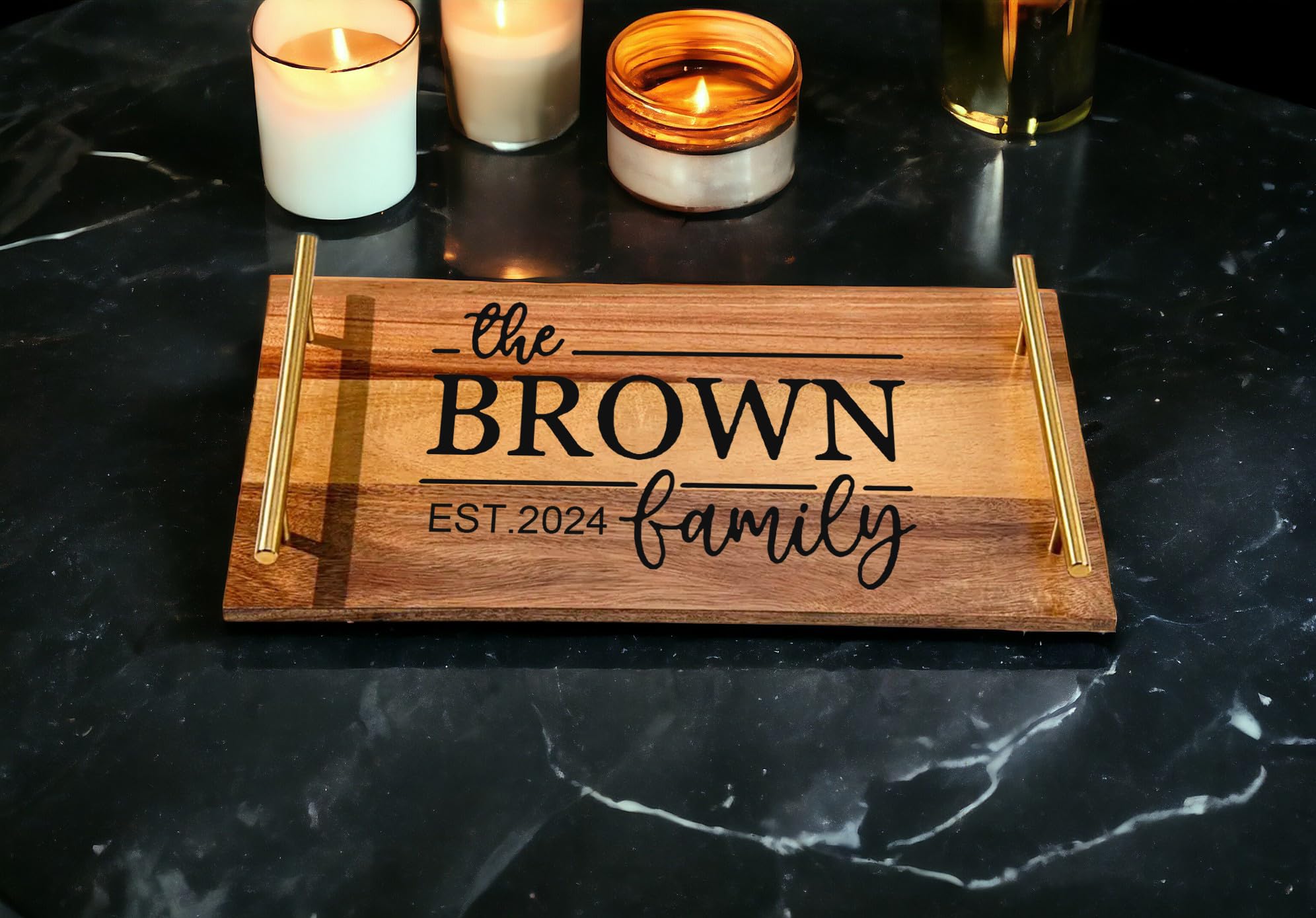 Personalized Acacia Wood Serving Tray with Handles - Engraved Wooden Tray for Coffee, Breakfast, or Cheese - Perfect Housewarming & Wedding Gift for Bridal Shower, Anniversary, or Hostess