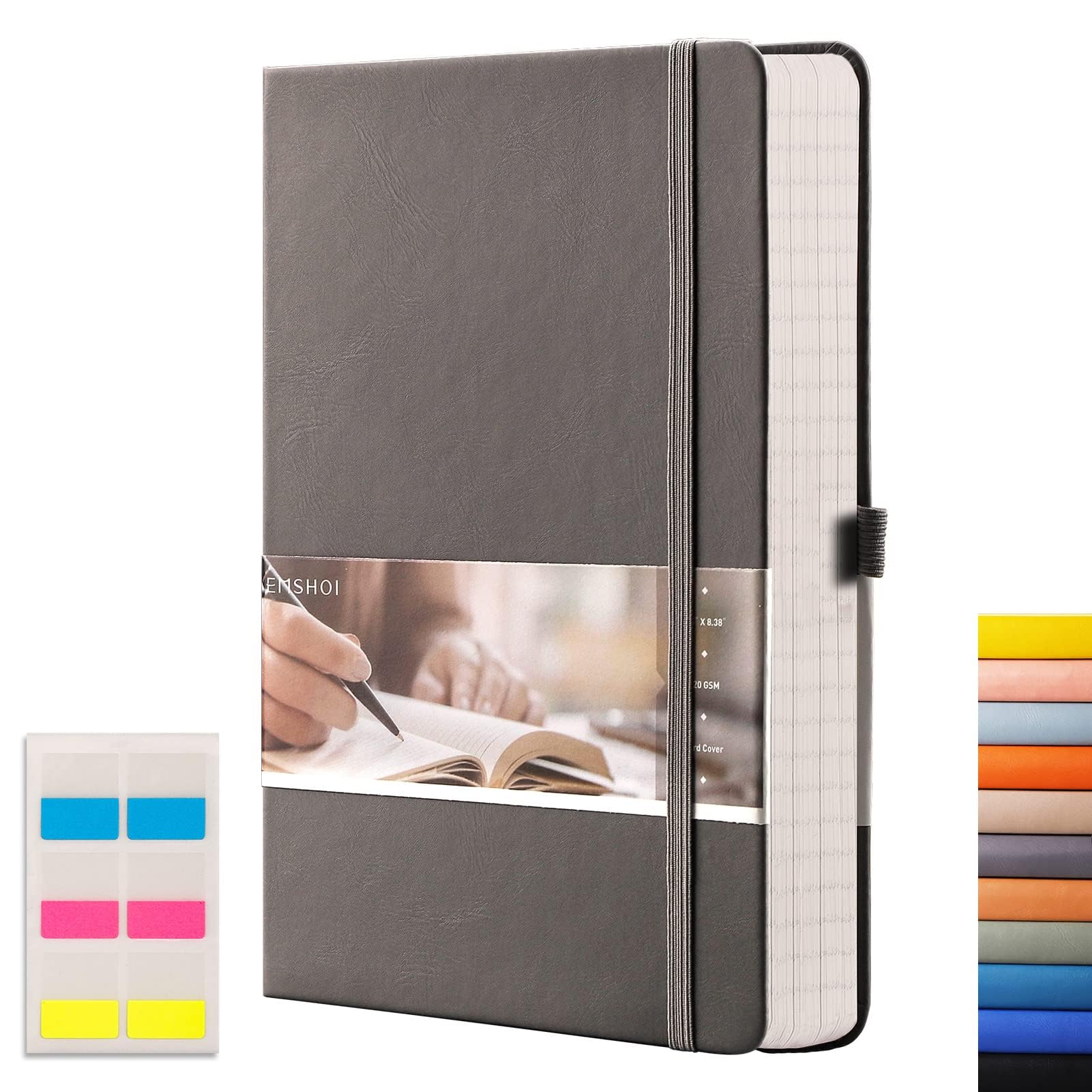 EMSHOI Premium Lined Journal Notebook - 120gsm Thick Leather Hardcover, 256 Numbered Pages A5 (5.75