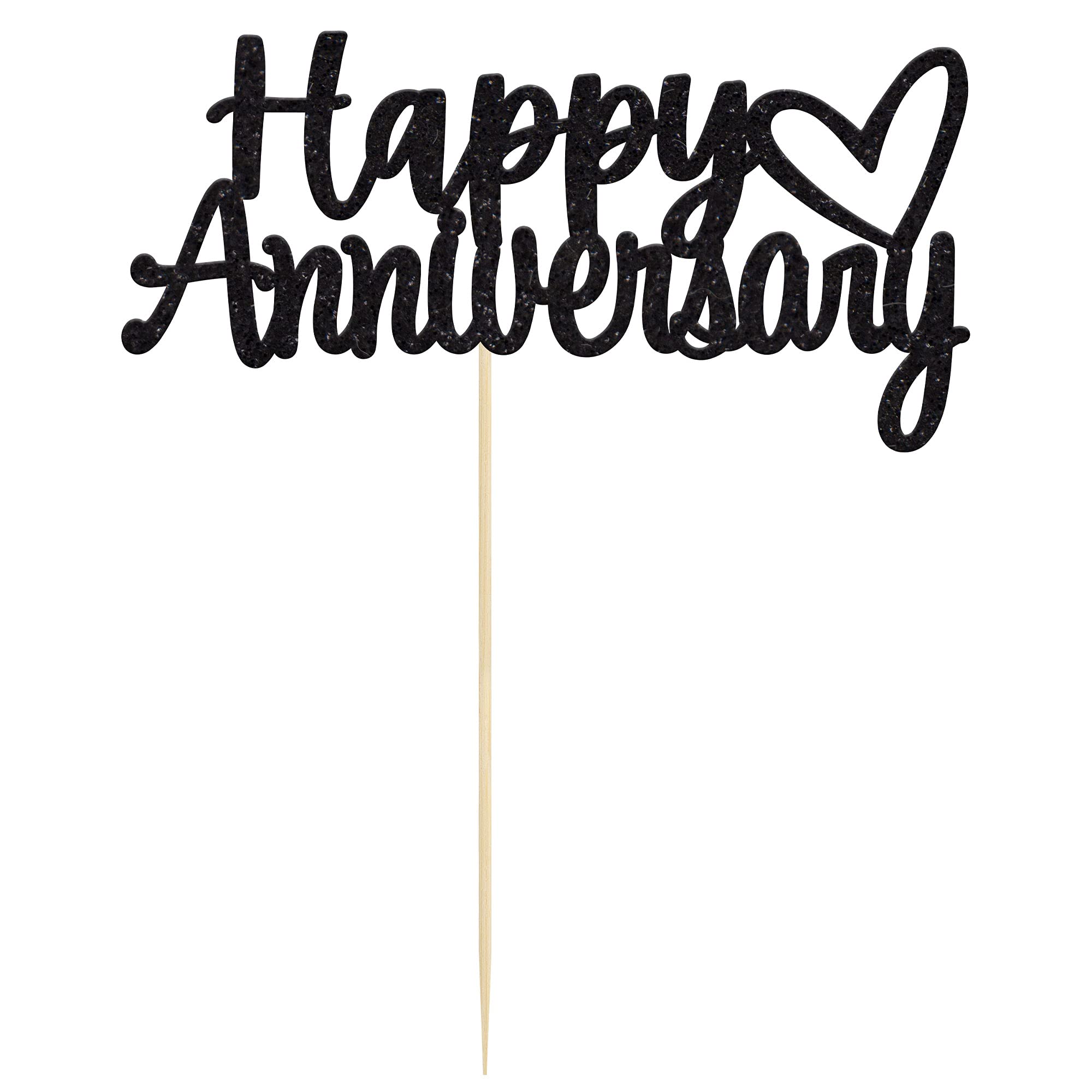 Gyufise 1 Pack Black Glitter Happy Anniversary Cake Topper - Wedding & Anniversary Party Decoration Supplies - Perfect for Cake Decorating, Bridal Showers & Celebration Parties