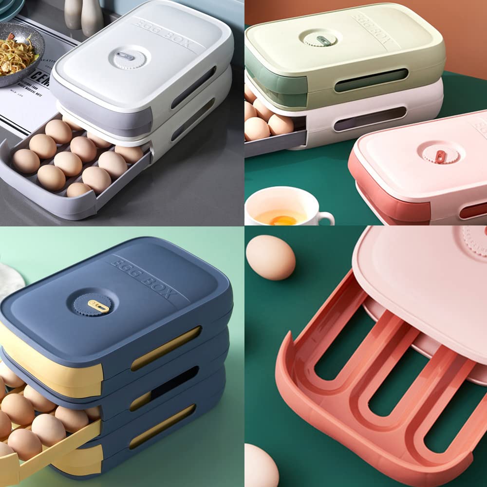Refrigerator Egg Storage Container - Drawer Style Egg Holder with Freshness Indicator, Portable Egg Tray for Kitchen & Fridge Organization (Pink) | Perfect for Breakfast Meal Prep, Baking, and Camping Trips