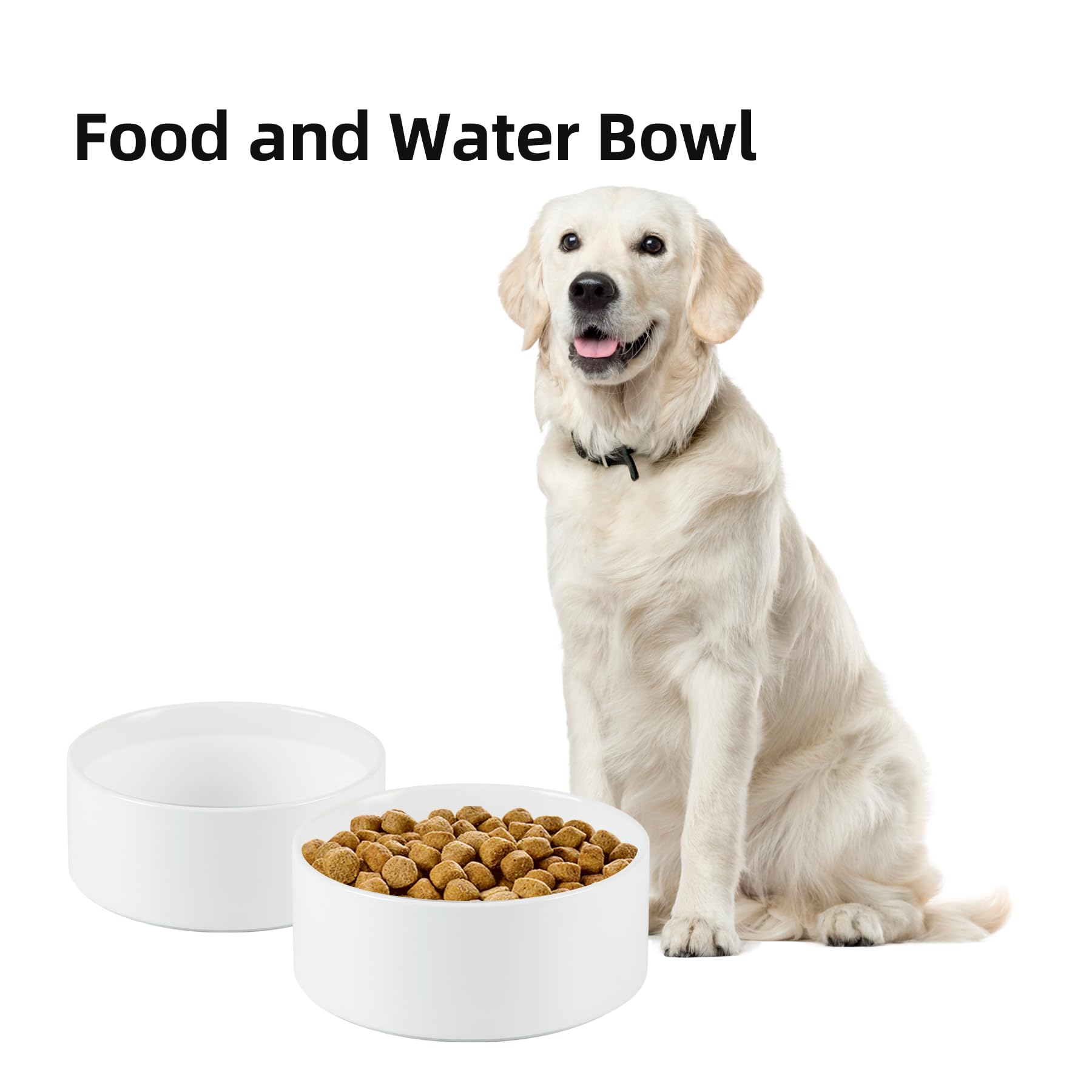 Non-Slip Ceramic Dog Food and Water Bowl for Large Dogs - 8 Inch White Pet Dish with Spine Protection - Perfect for Mealtime, Travel & Home Use