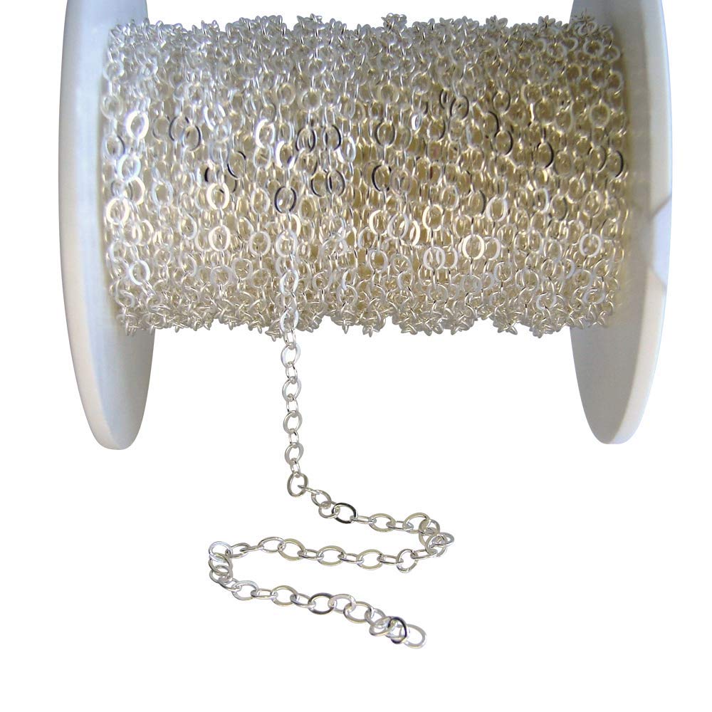 925 Sterling Silver Jewelry Making Chain - 1.9mm Cable Flat Link DIY Beading Chain (10ft) for Necklace, Bracelet & Earring Crafting - Perfect for Jewelry Designers & Handmade Accessories