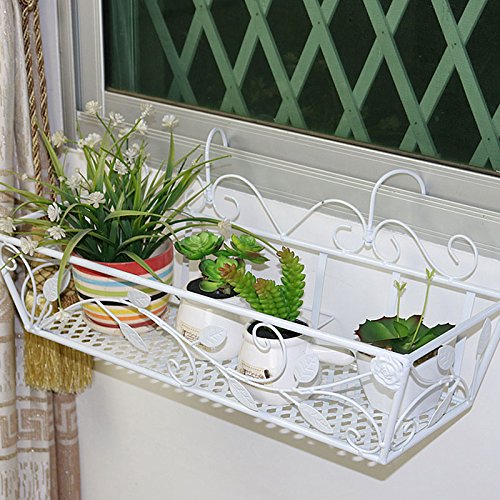 Wrought Iron Flower Stand for Balcony - Hanging Plant Rack with 3 Color Options (White, Black, Bronze) - 50.5cm x 21.5cm - Perfect for Outdoor Garden, Patio Decor & Small Space Vertical Gardening