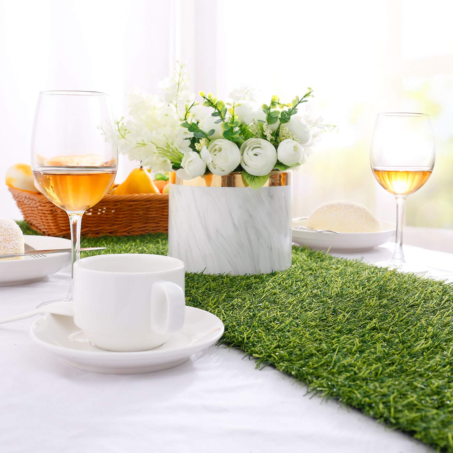 Farochy Artificial Grass Table Runner - 14x120 Inch Synthetic Grass Table Decor for Wedding, Birthday Party, Banquet, Baby Shower - Perfect for Indoor/Outdoor Events, Table Centerpieces & Photo Backdrops
