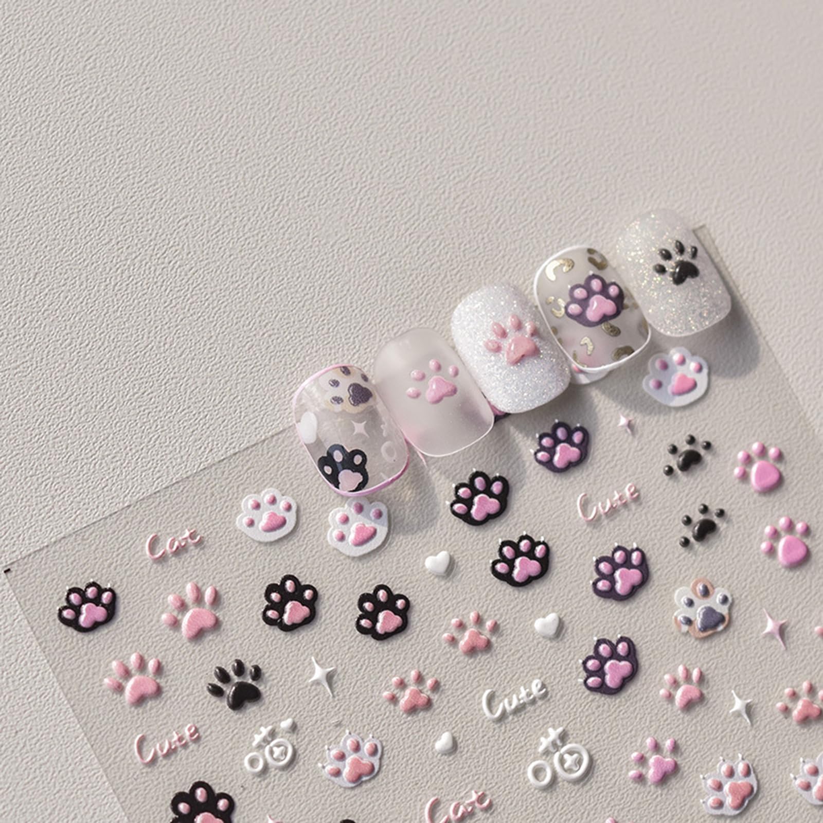 3D Cat Nail Stickers - Cute Embossed Cat Claw Nail Decals for DIY Nail Art | Perfect for Halloween, Parties & Everyday Fashion Accessories