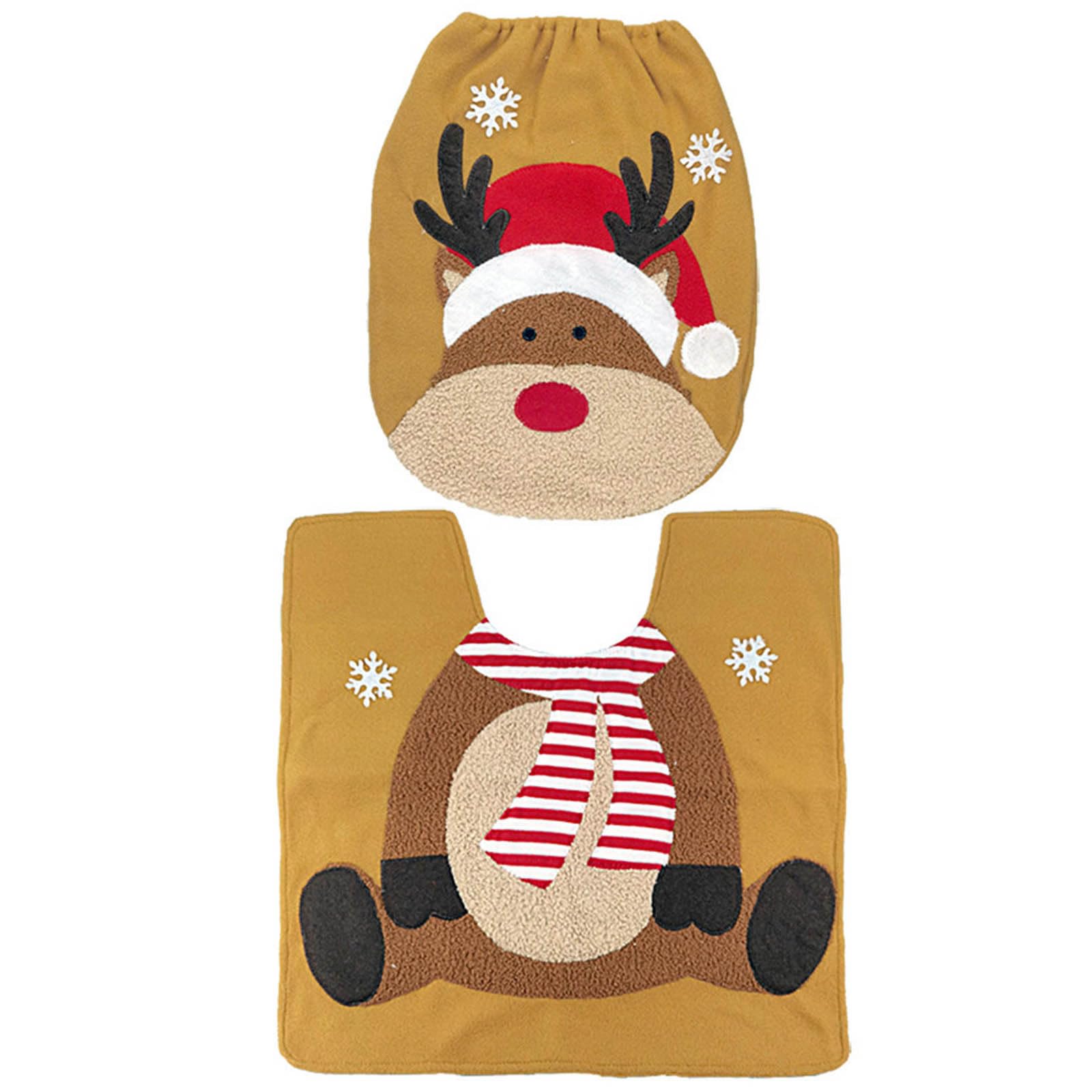 Christmas Toilet Seat Cover and Bath Mat Set - Santa Snowman Elk Pattern Non-Slip Bathroom Rug for Holiday Home Decor (Perfect for Christmas Bathroom Decorations & Festive Home Accessories)