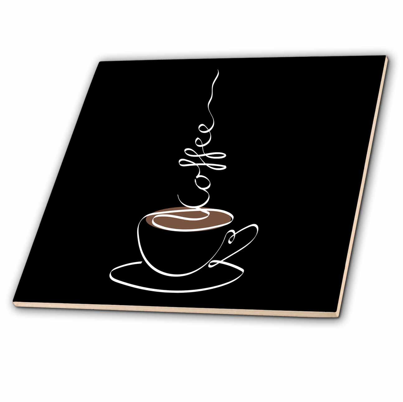 6 Inch Black Coffee Ceramic Tile - Minimalist Chic Line Art Coffee Cup Design for Kitchen Backsplash, Bathroom Decor, or DIY Home Projects