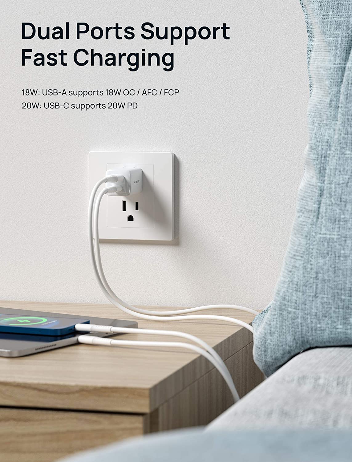 JSAUX 2-Pack 20W USB C Wall Charger with Dual Port Fast Charging - Compact Foldable Plug Adapter for iPhone 16/15/14/13/12 Pro Max, Apple Watch, iPad Pro & Samsung Galaxy - Perfect for Travel, Home & Office Use