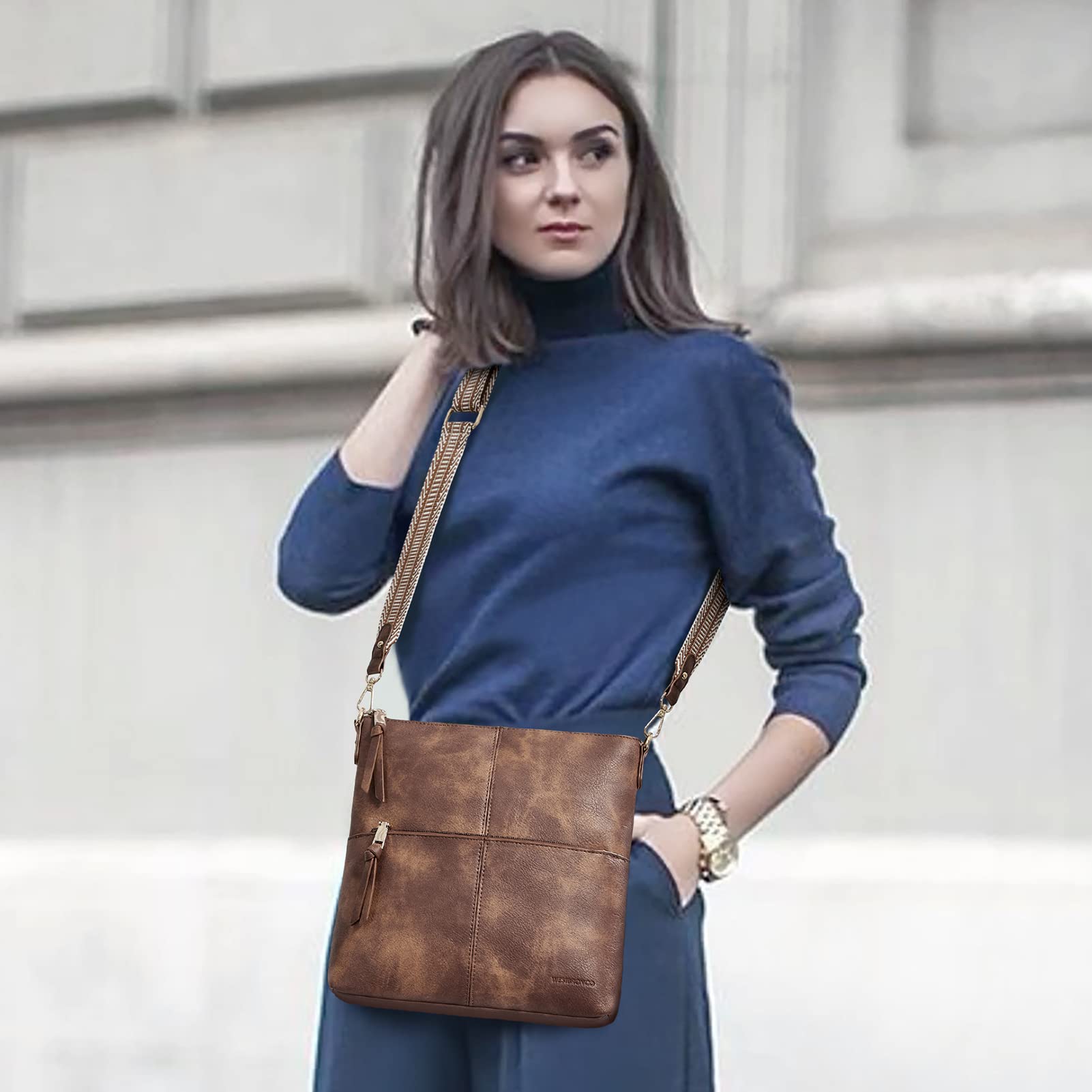 Women's Vegan Leather Crossbody Bag with Guitar Strap - Perfect for Daily Use & Travel