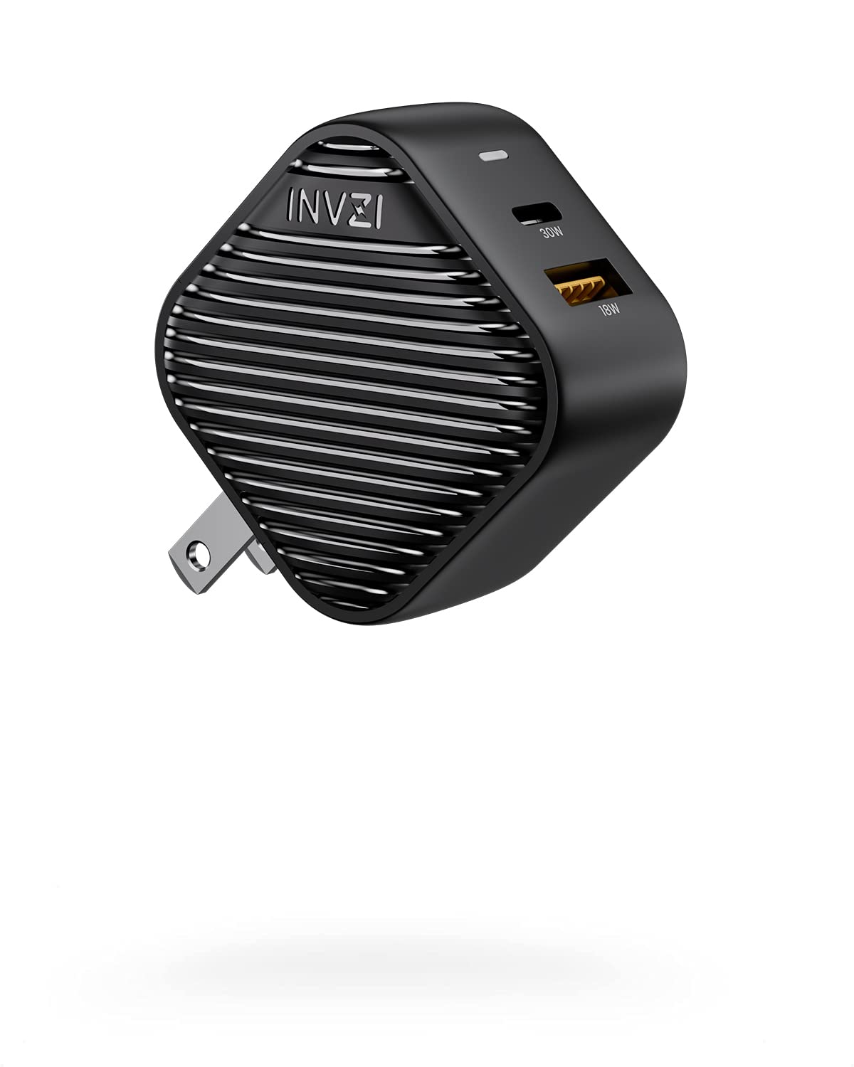 INVZI GaNHub 38W USB C GaN Fast Charger, 30W PD 2-Port Wall Charger with Foldable Plug for iPhone 15/14/13/12 Series, Samsung Galaxy S24/S23, iPad Pro/Air, AirPods - Compact Travel Charger for Home, Office & Car (Cable Not Included)