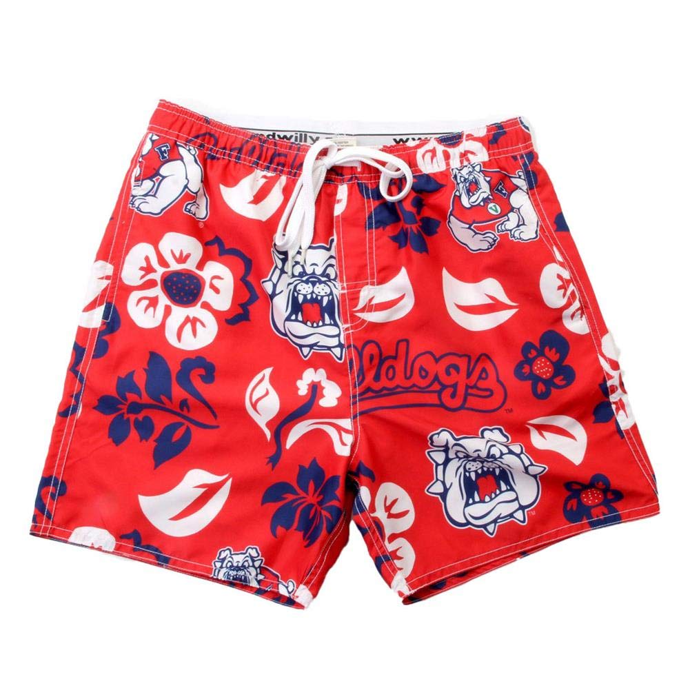 Wes and Willy Men's Fresno State University Bulldogs Floral Swim Trunks - Quick Dry Swim Shorts for Pool, Beach, and Summer Vacation
