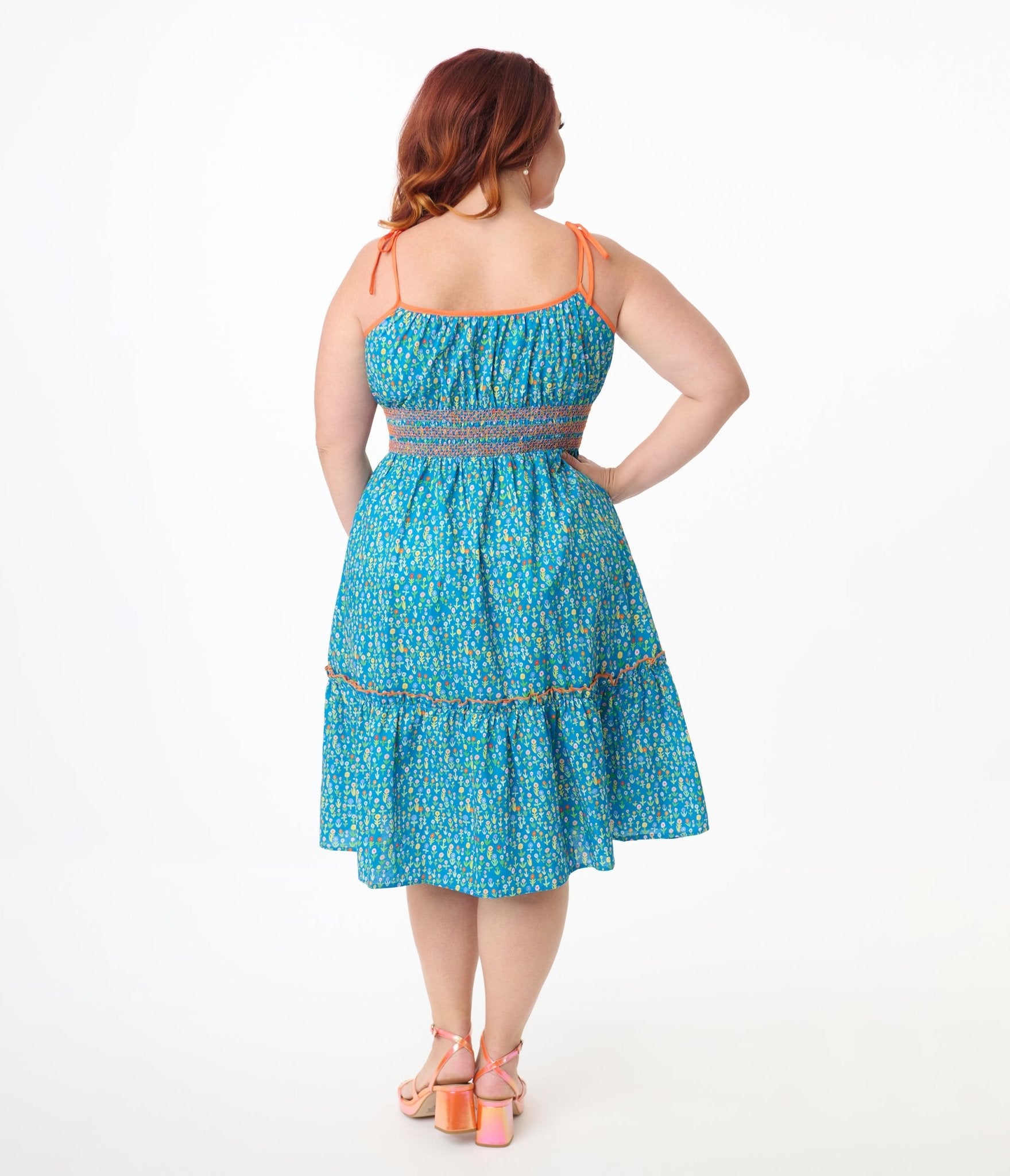 Smak Parlour Plus Size Blue Ditsy Floral Tiered Cotton Flare Dress for Women - Casual Summer Boho Maxi Dress for Beach, Vacation & Outdoor Parties