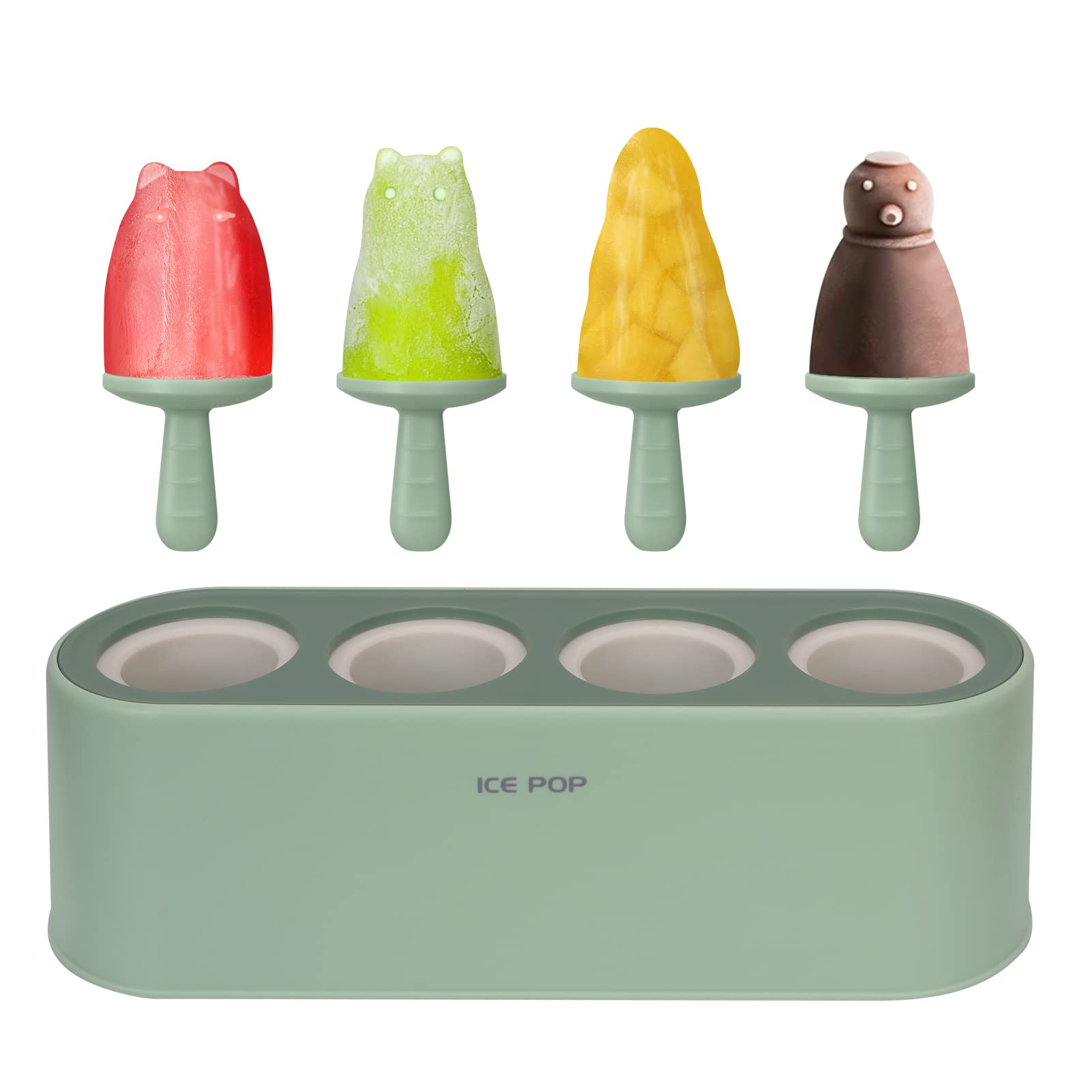 4-Pack Cartoon Shaped Silicone Popsicle Molds - BPA Free, Food Grade, Easy Release & Clean - Reusable Ice Pop Makers with Sticks for Kids - Perfect for Summer Treats, Birthday Parties & DIY Frozen Snacks at Home
