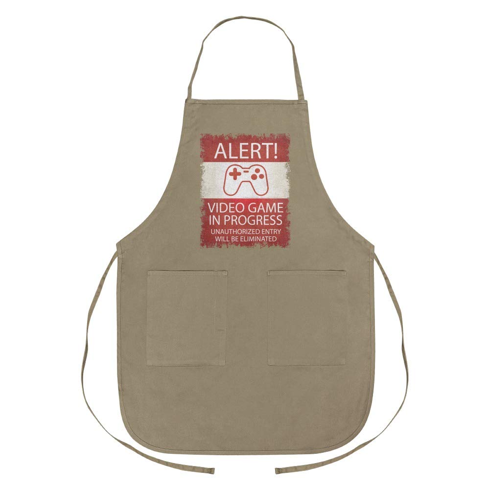 GRAPHICS & MORE Alert Video Game In Progress Unauthorized Entry Eliminated Apron with Pockets - Perfect for Gamers, Cooking Enthusiasts & Home Chefs - Great for Gaming Parties, BBQ Events & Kitchen Use