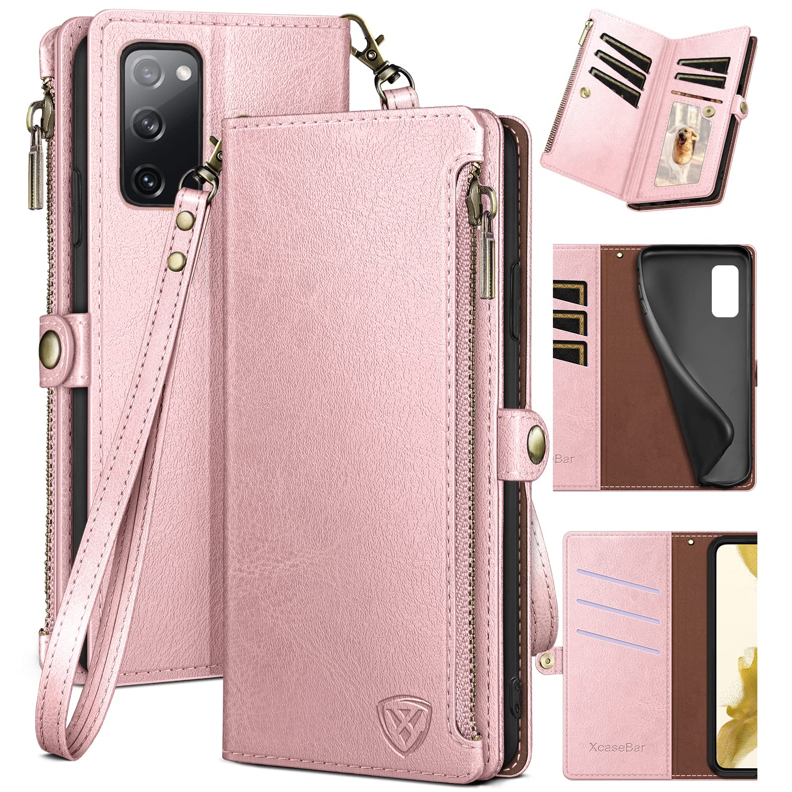 Samsung Galaxy S20 FE Wallet Case with Zipper & RFID Blocking - PU Leather Flip Folio Cover with Credit Card Holder, Shockproof Protection for Women & Men (Rose Gold) | Perfect for Travel, Work & Everyday Use