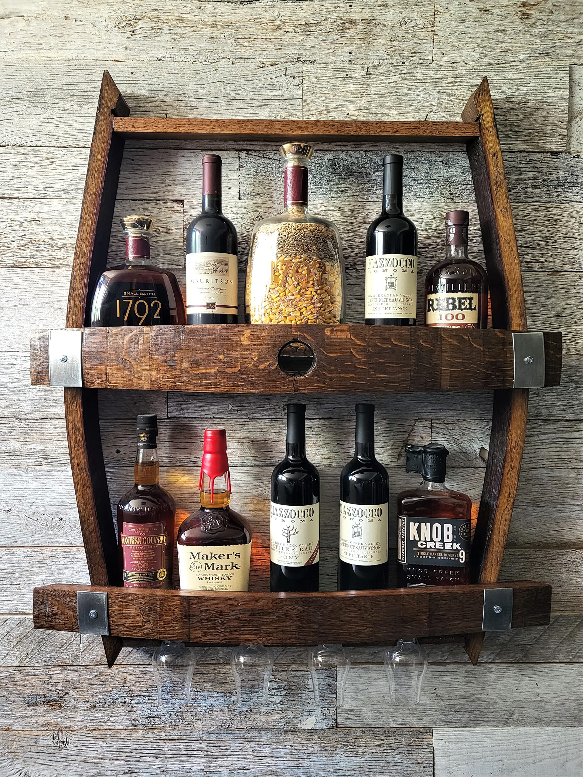 Premium Whiskey & Wine Rack - Solid Wood Liquor Cabinet for Home Bar, Dining Room, or Office Decor - Holds 12 Bottles with Glass Shelf & Storage Space
