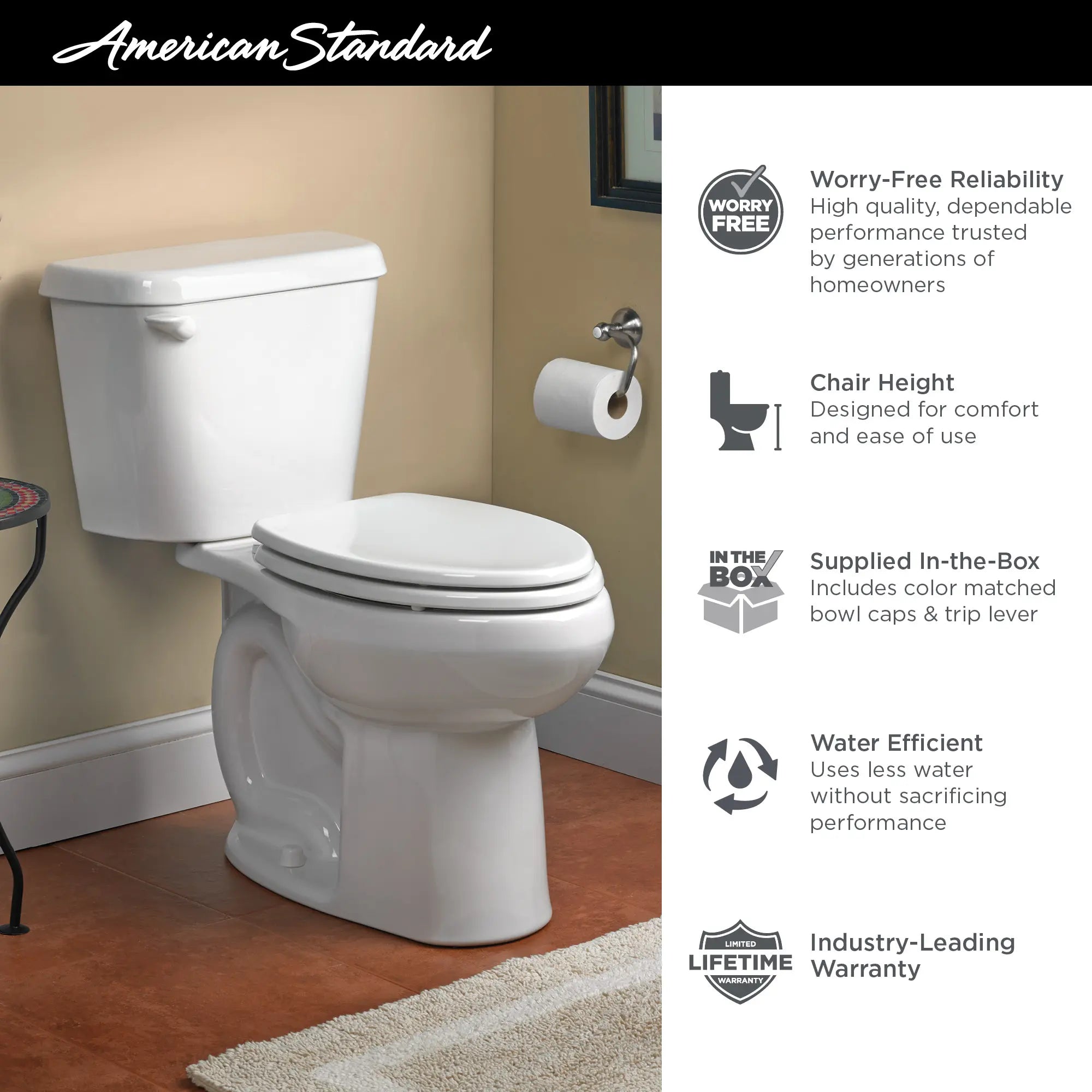 Colony® Two-Piece 1.6 GPF/6.0 LPF Elongated Chair Height Toilet Bowl - 10 Inch Rough-In (No Seat Included) - Perfect for Modern Bathrooms & Small Spaces