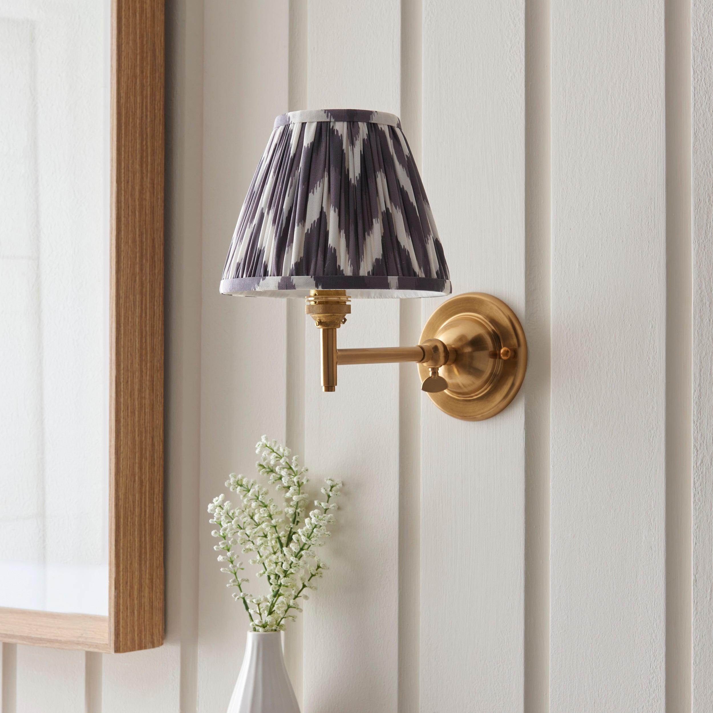 Vintage Dome Fold Brass Wall Light with 16cm Pearl Grey Shade - Fold & Zigzag Design for Bedroom, Hallway, or Living Room Lighting