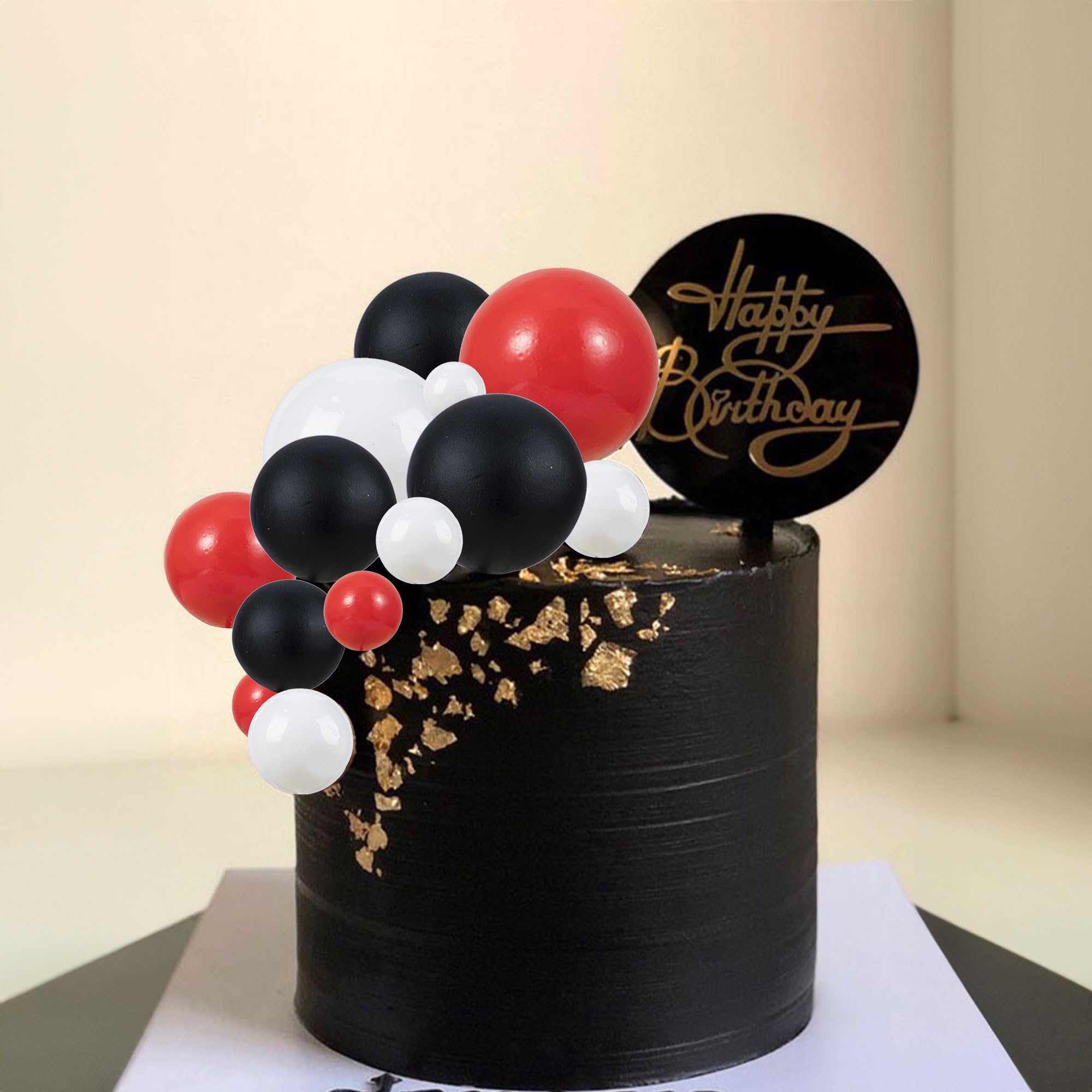 30Pcs Mini Balloon Cake Toppers - Foam Ball Cake Decorations with Sticks for Wedding, Birthday Party, Baby Shower - Red, Black, White Cake Picks for DIY Dessert Decorating