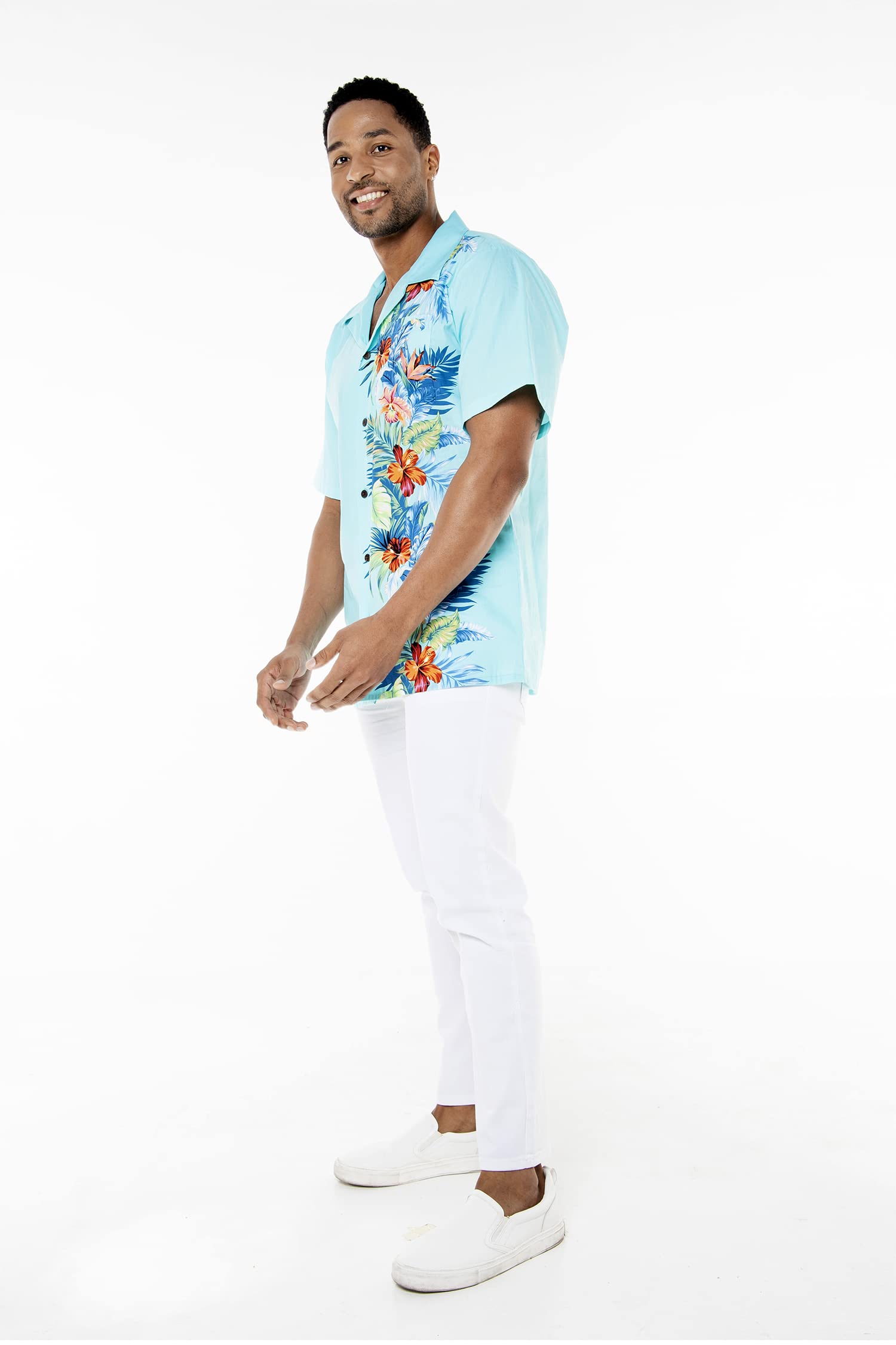 Hawaiian Luau Matching Family Outfits - Orchid Paradise Turquoise Aloha Shirts for Men, Women, Girls & Boys | Beach Party, Vacation & Summer Outfits