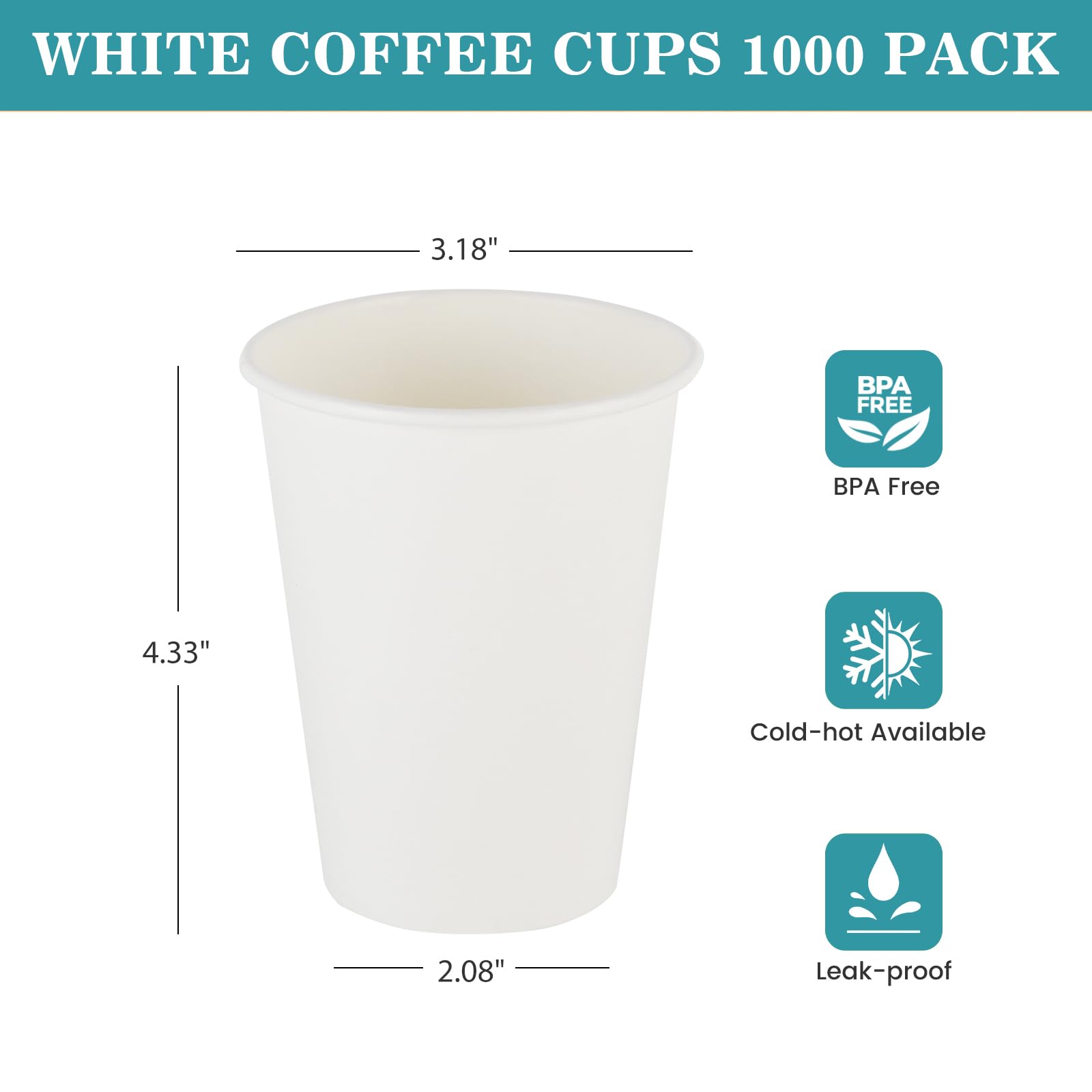 1000 Pack 10 oz Disposable Paper Coffee Cups for Hot & Cold Drinks - Bulk White Paper Cups for Office, Party, Home, Travel, Cafes | Perfect for Coffee Shops, Office Break Rooms & Outdoor Events