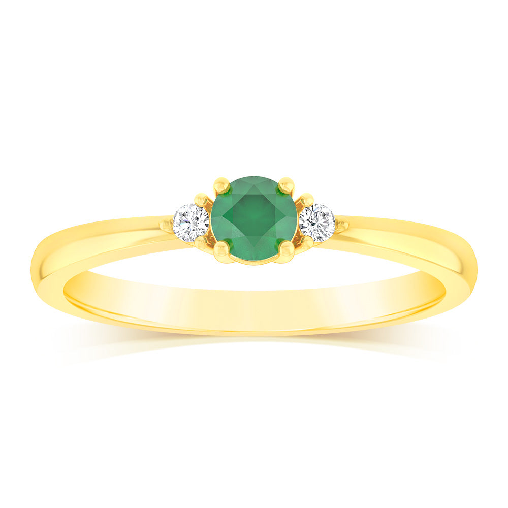 0.24 Carat Lab-Created Emerald & Diamond Ring in 9K Yellow Gold - Elegant Engagement, Anniversary or Gift Jewelry for Women