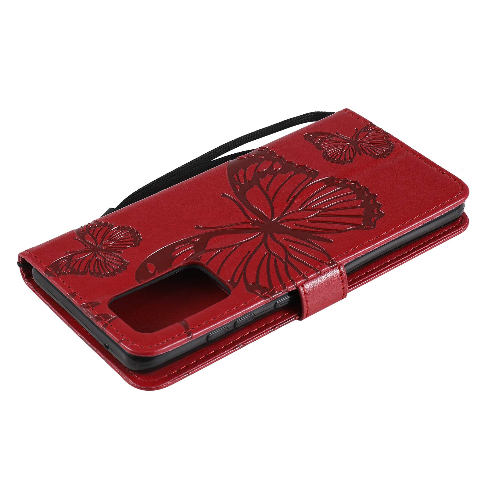 Premium PU Leather Wallet Case for iPhone 12 Pro Max - Embossed Butterfly Design with Credit Card Holder & Kickstand | Flip Folio Cover | Perfect for Business, Travel & Everyday Use (Red)